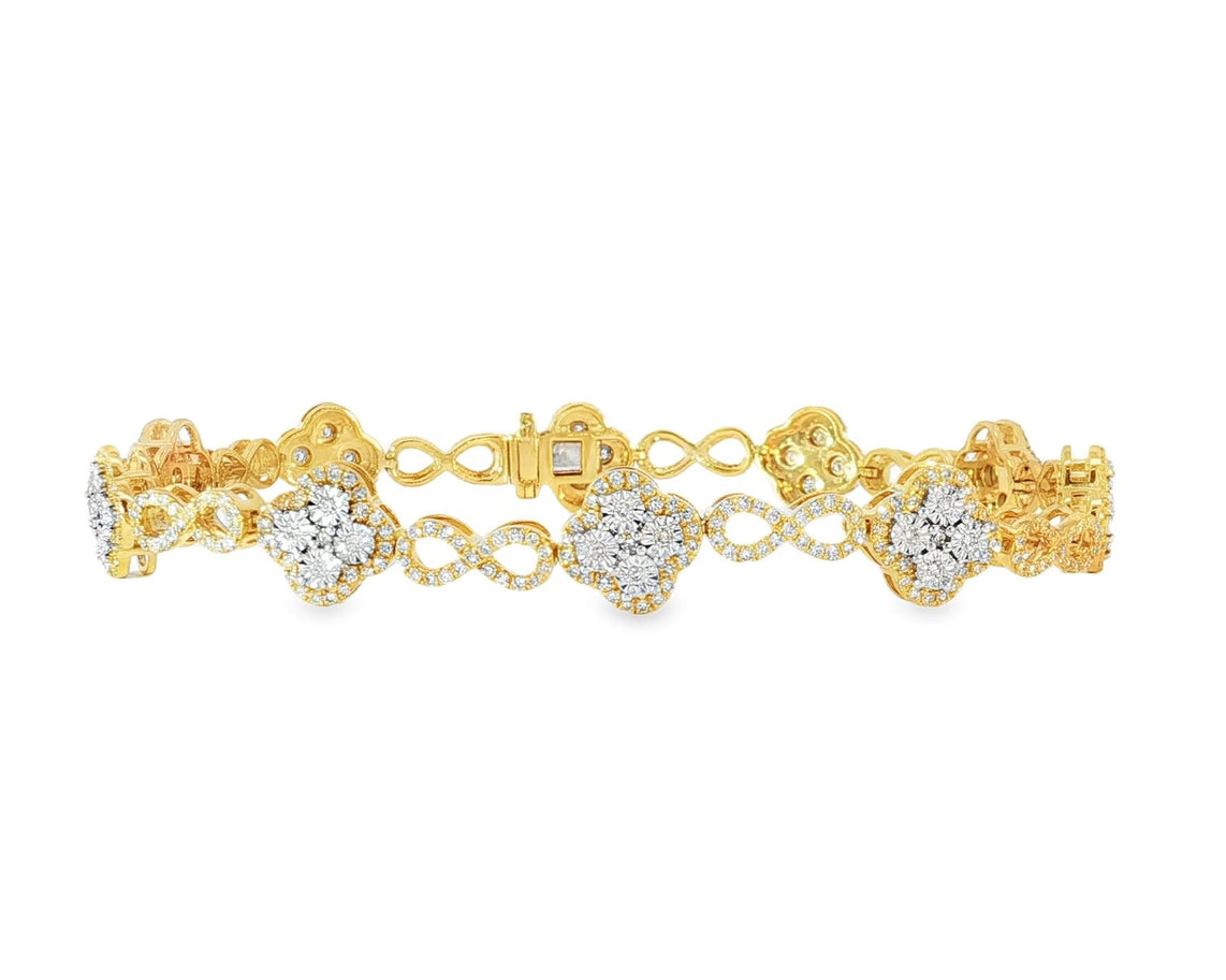 10k Gold Diamond Bracelet with Floral Round - Cut Cluster & Infinity - Link Design 1.42ct - AVI THE JEWELER