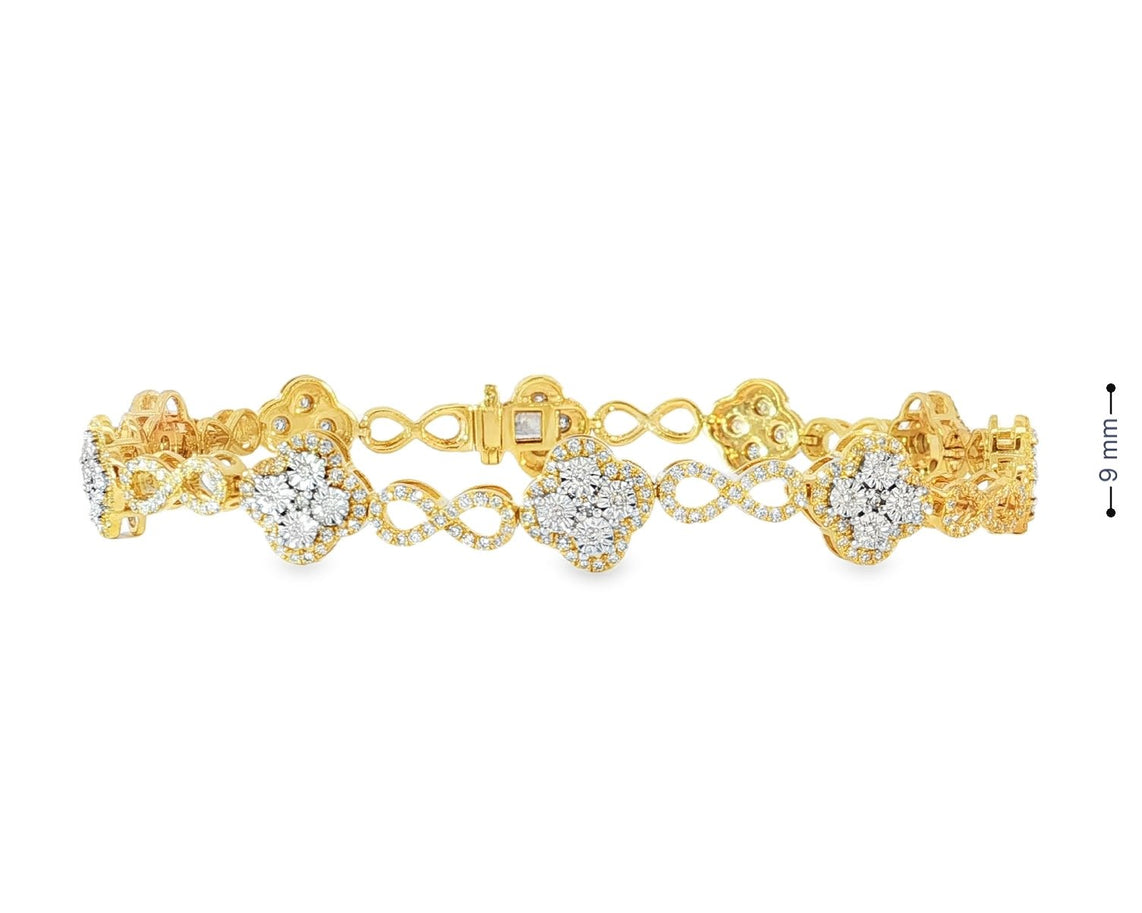 10k Gold Diamond Bracelet with Floral Round - Cut Cluster & Infinity - Link Design 1.42ct - AVI THE JEWELER
