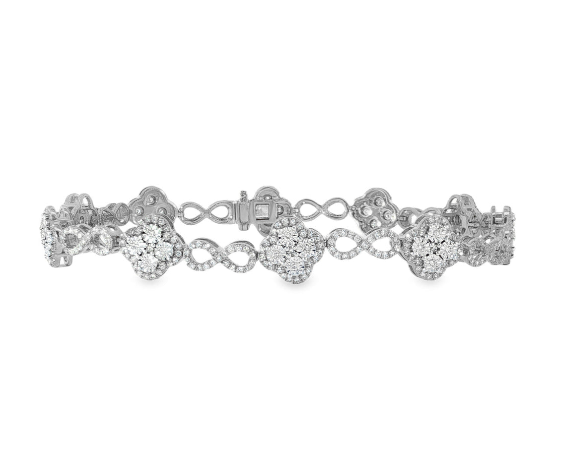 10k Gold Diamond Bracelet with Floral Round - Cut Cluster & Infinity - Link Design 1.42ct - AVI THE JEWELER