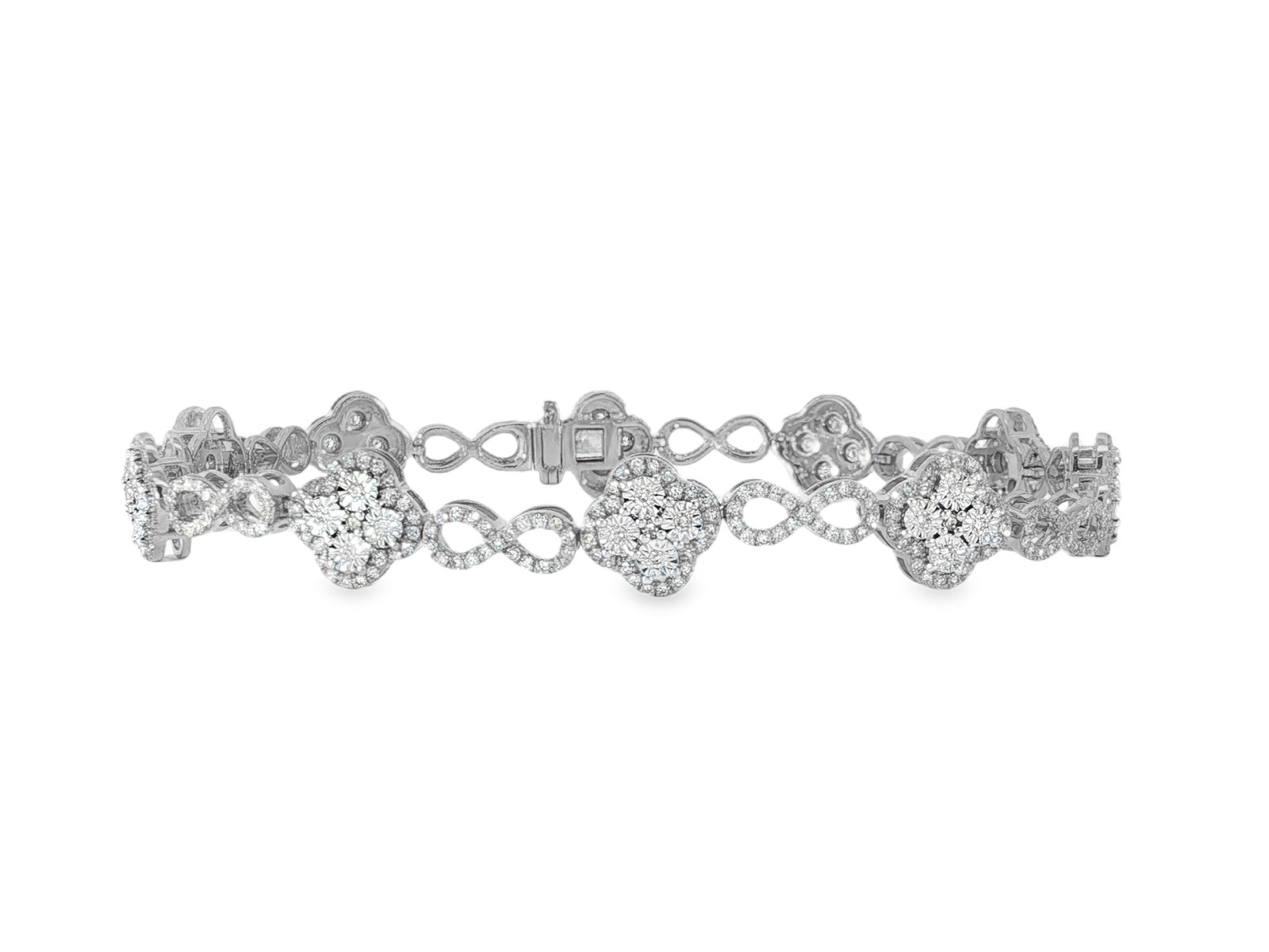 10k Gold Diamond Bracelet with Floral Round - Cut Cluster & Infinity - Link Design 1.42ct - AVI THE JEWELER