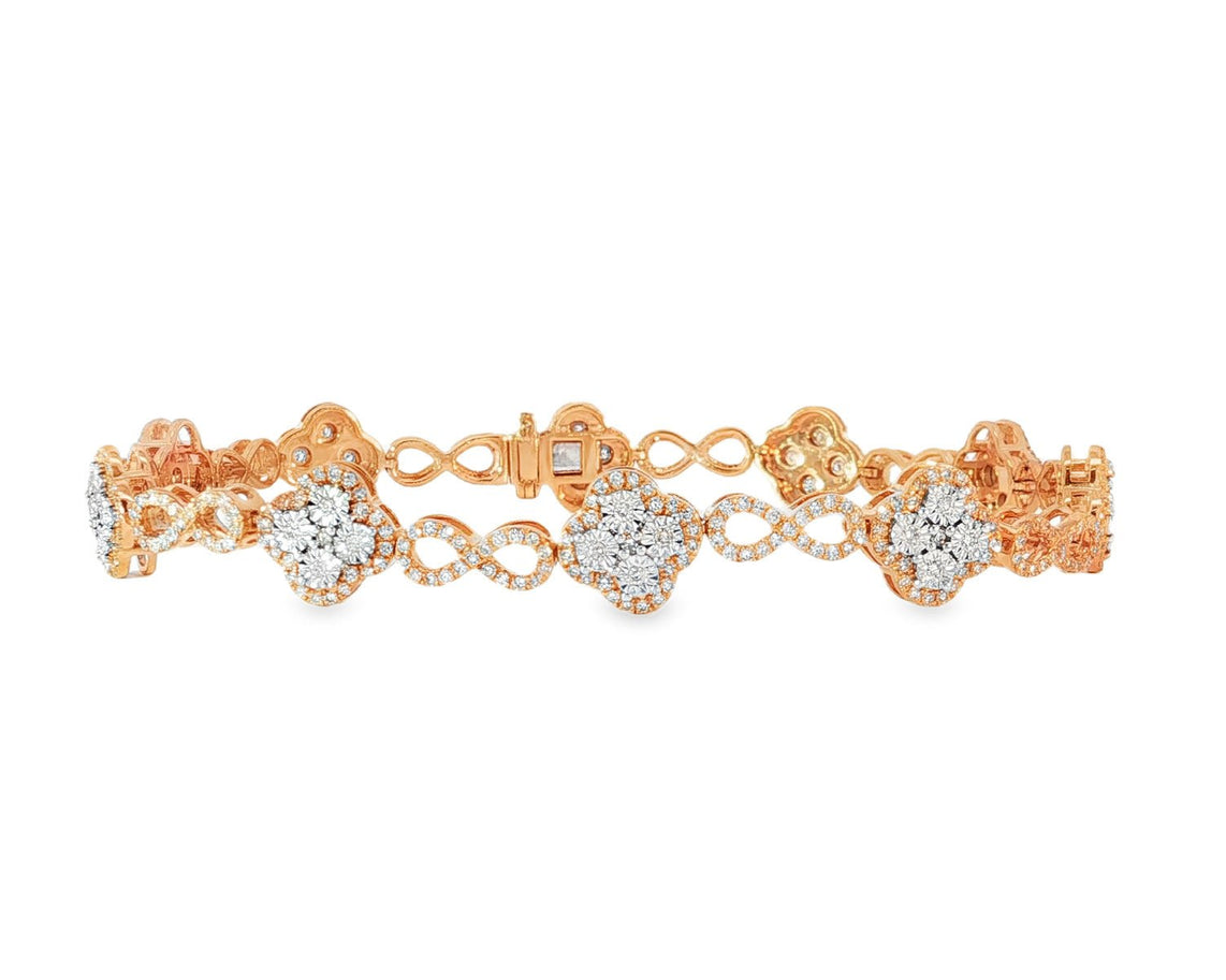 10k Gold Diamond Bracelet with Floral Round - Cut Cluster & Infinity - Link Design 1.42ct - AVI THE JEWELER