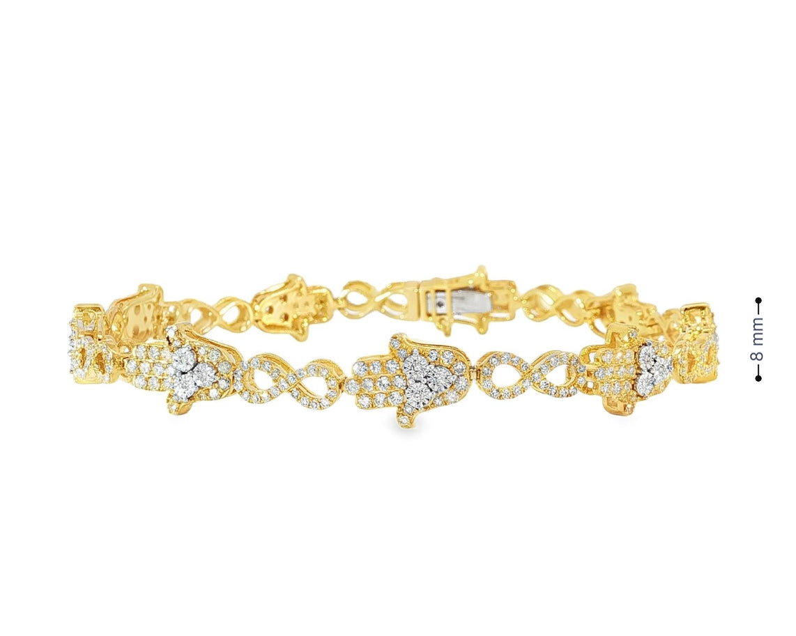 10k Gold Diamond Bracelet with Hamsa & Infinity - Link Round - Cut Design 1.48ct - AVI THE JEWELER