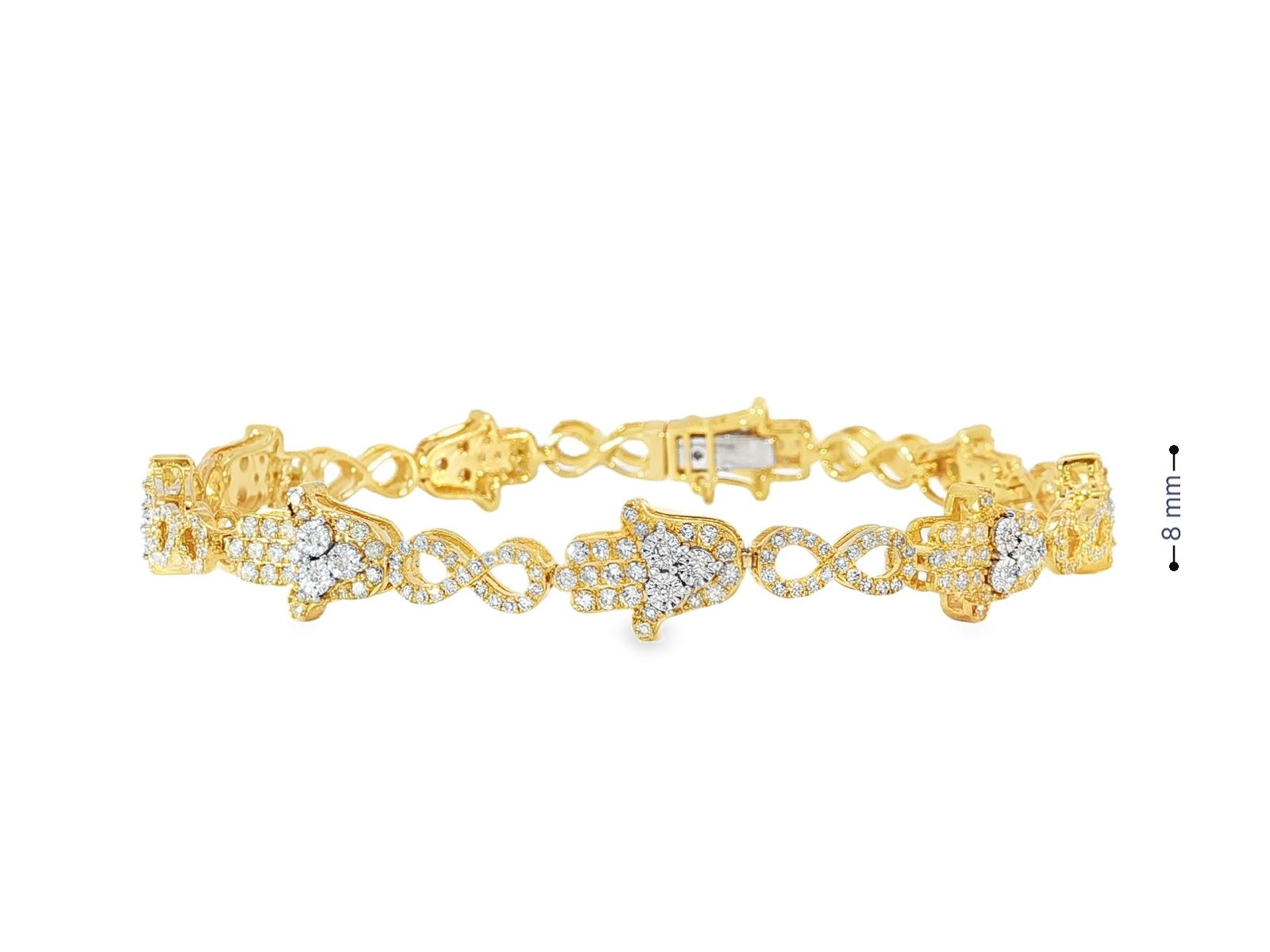 10k Gold Diamond Bracelet with Hamsa & Infinity - Link Round - Cut Design 1.48ct - AVI THE JEWELER