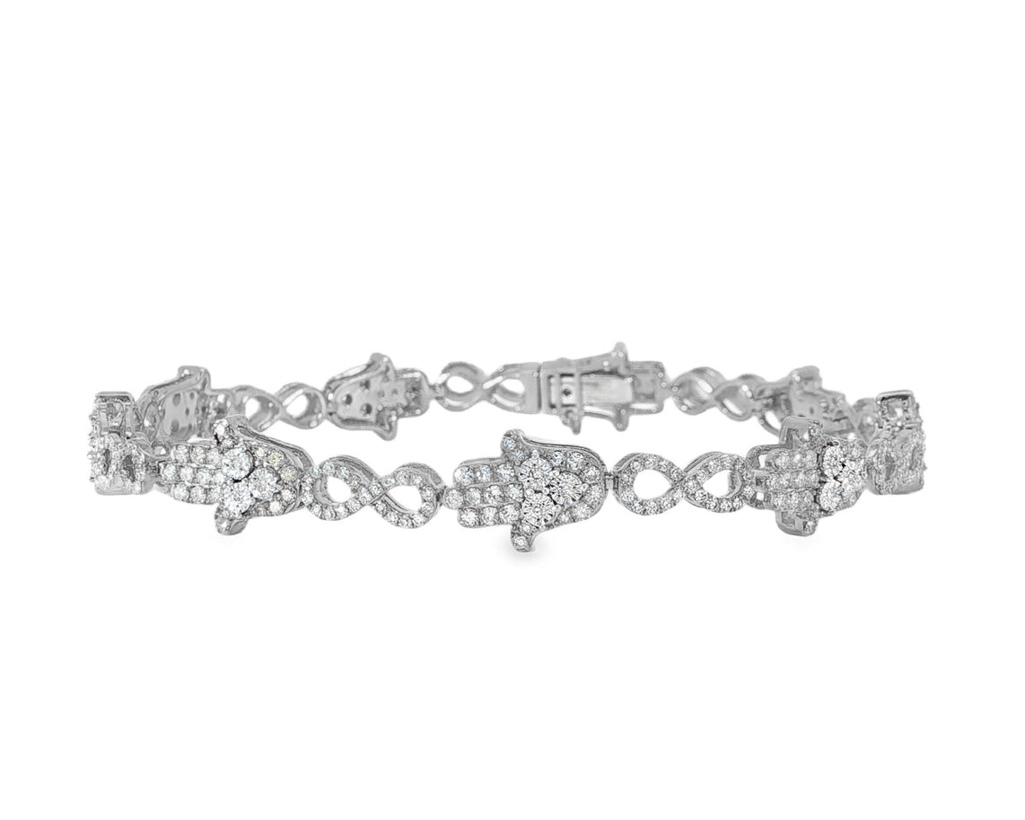 10k Gold Diamond Bracelet with Hamsa & Infinity - Link Round - Cut Design 1.48ct - AVI THE JEWELER
