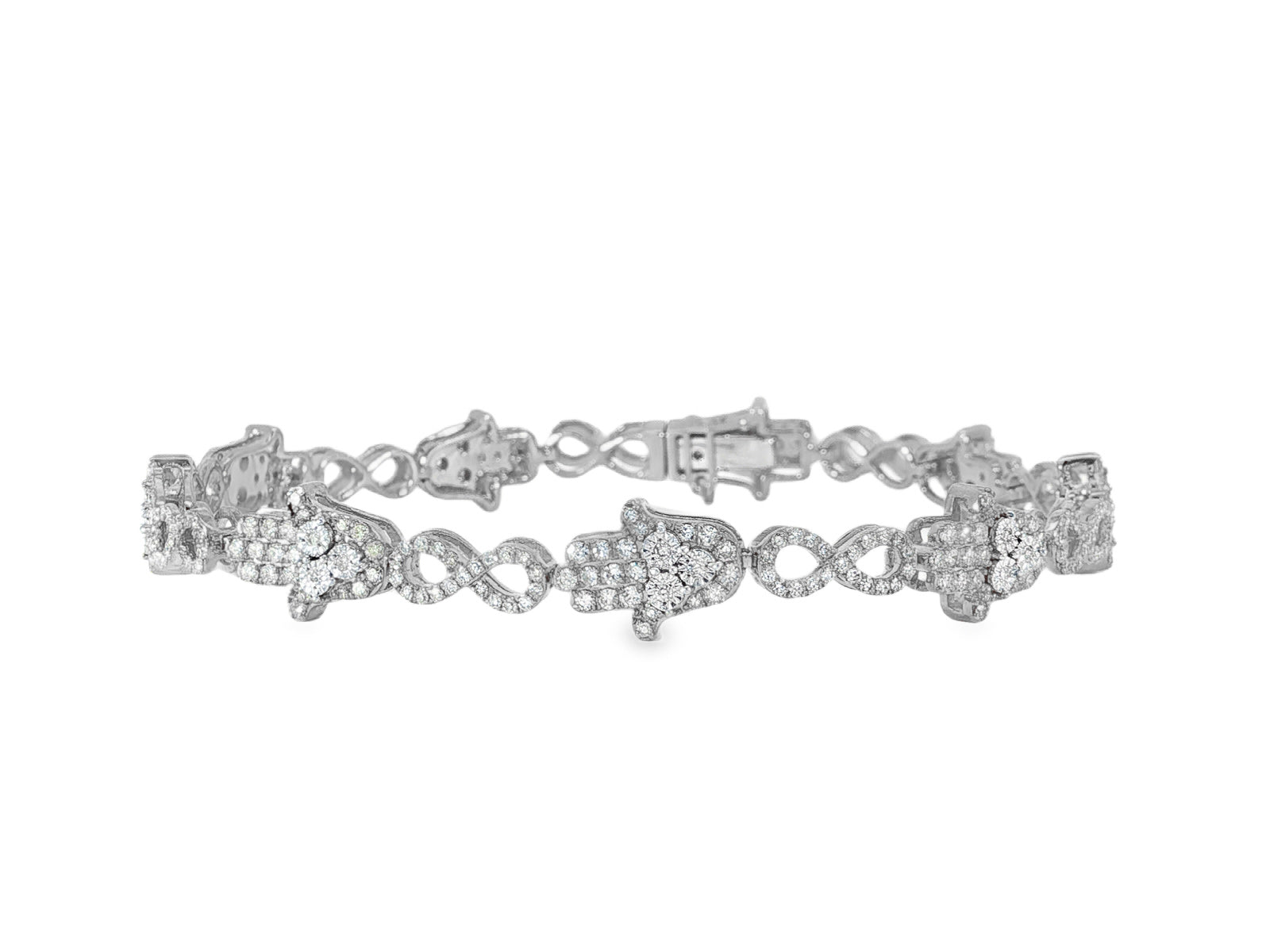 10k Gold Diamond Bracelet with Hamsa & Infinity - Link Round - Cut Design 1.48ct - AVI THE JEWELER