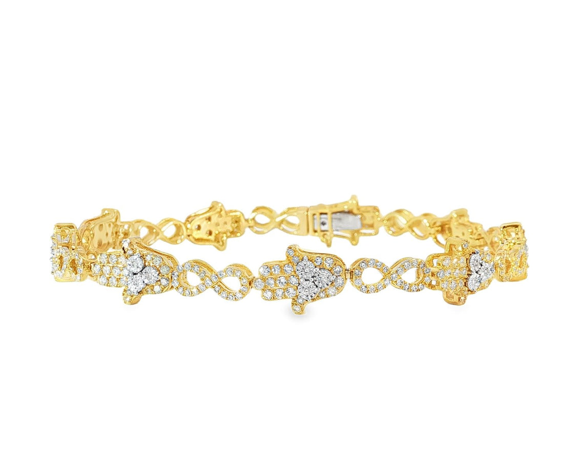 10k Gold Diamond Bracelet with Hamsa & Infinity - Link Round - Cut Design 1.48ct - AVI THE JEWELER