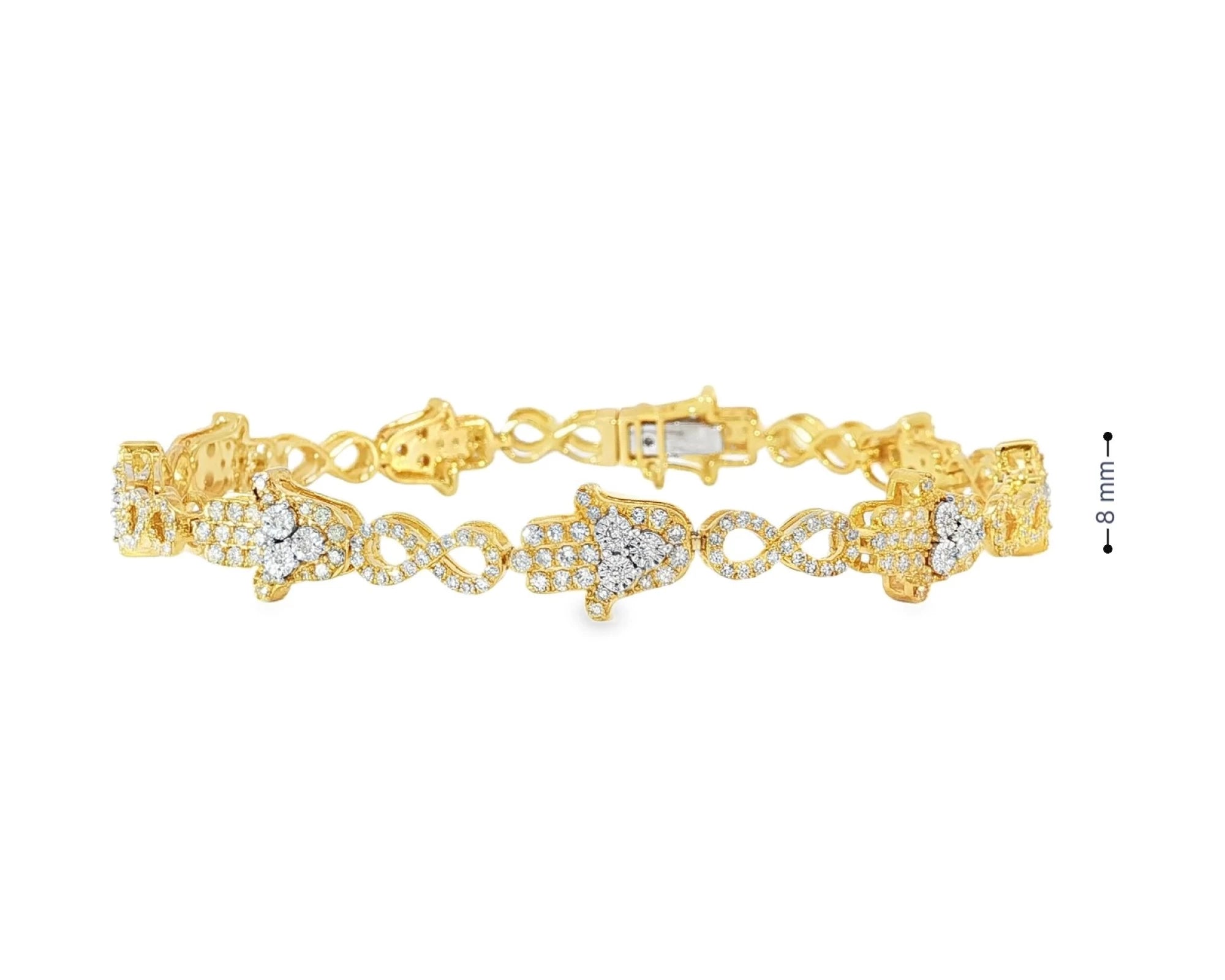 10k Gold Diamond Bracelet with Hamsa & Infinity-Link Round-Cut Design 1.48ct – front view