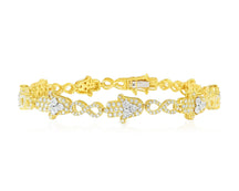 10k Gold Diamond Bracelet with Hamsa & Infinity-Link Round-Cut Design 1.48ct