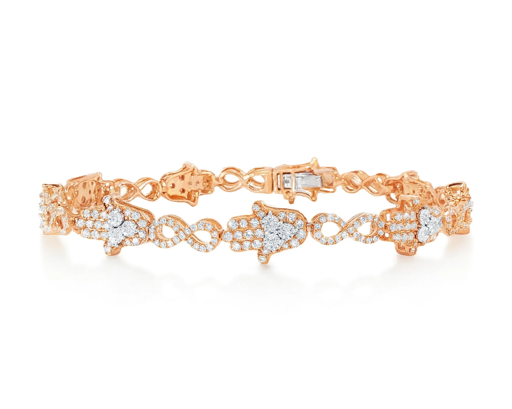 10k Gold Diamond Bracelet with Hamsa & Infinity-Link Round-Cut Design 1.48ct – lifestyle 4028