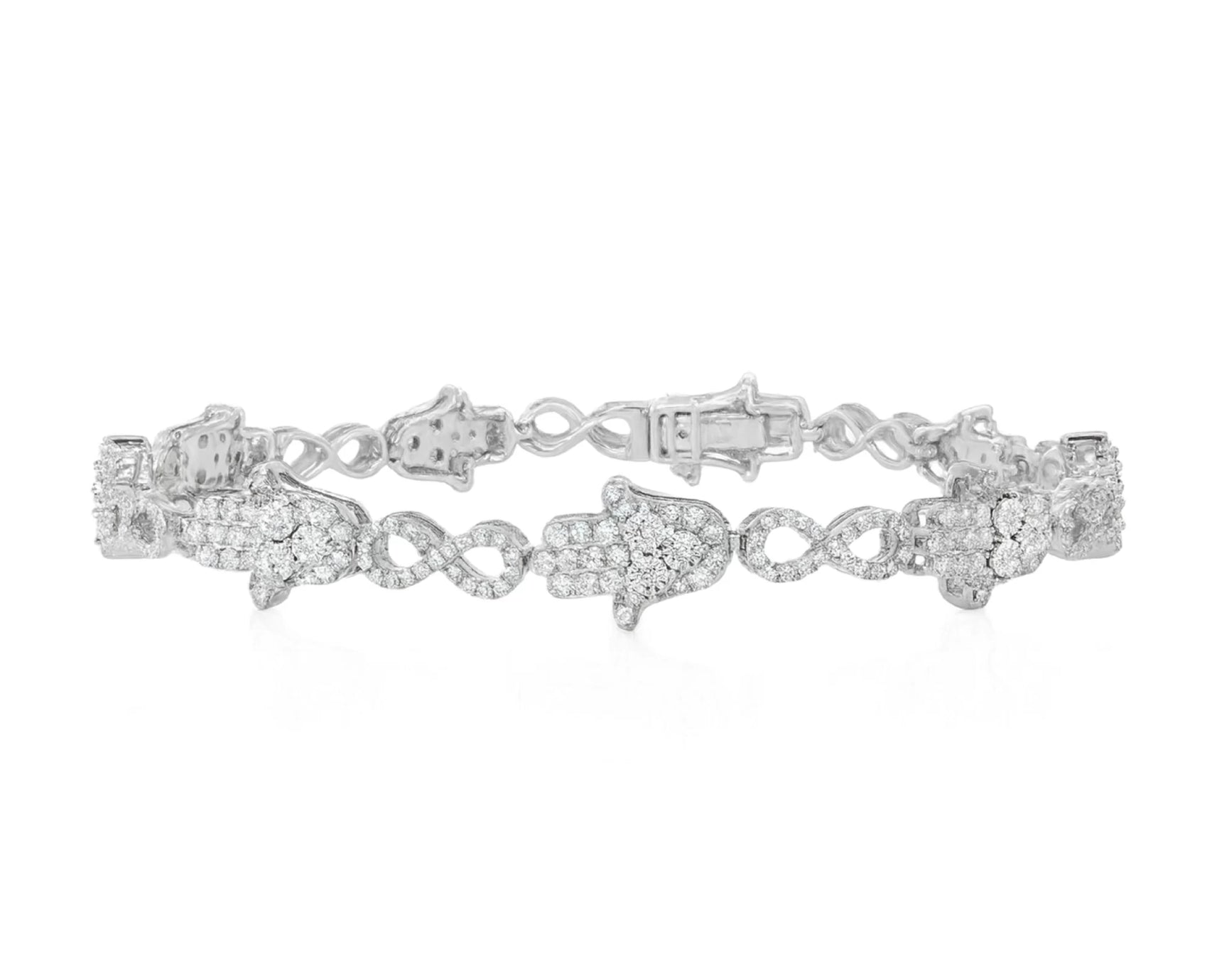 10k Gold Diamond Bracelet with Hamsa & Infinity-Link Round-Cut Design 1.48ct – lifestyle 4029
