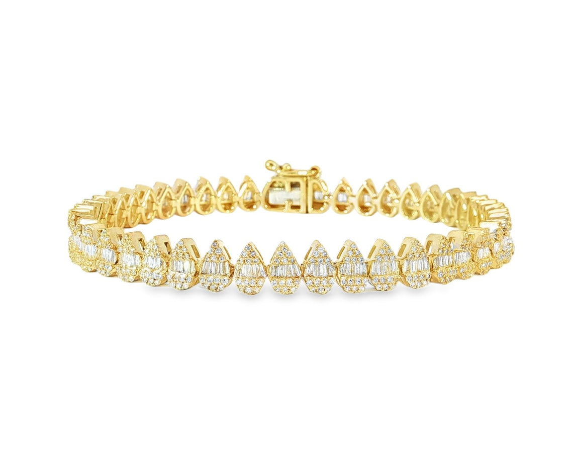 10k Gold Diamond Bracelet with Pear - Shape Baguette & Round Accents 2.15ct - AVI THE JEWELER