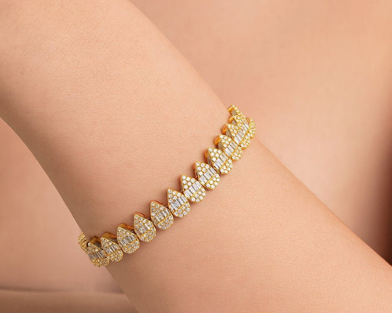 10k Gold Diamond Bracelet with Pear - Shape Baguette & Round Accents 2.15ct - AVI THE JEWELER