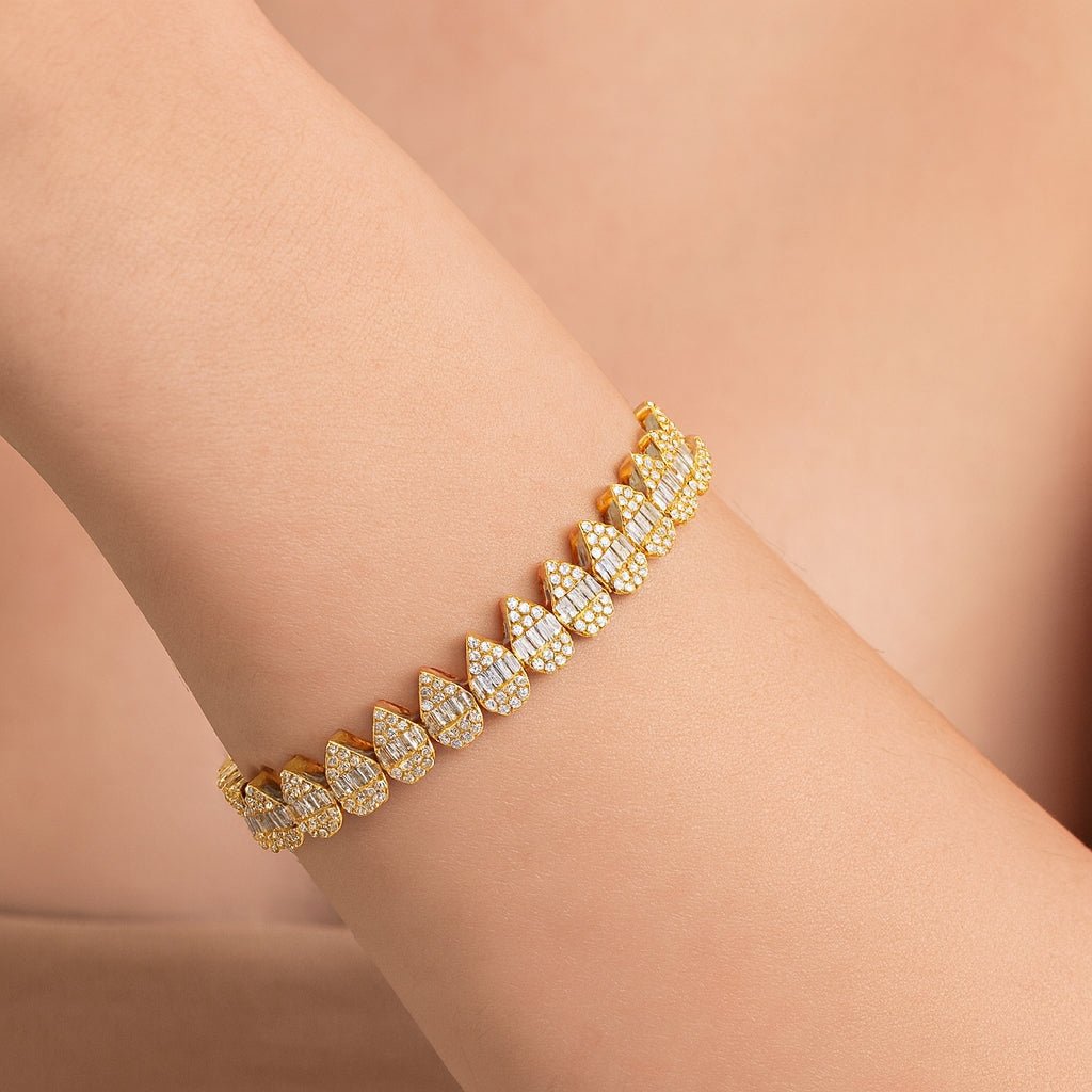 10k Gold Diamond Bracelet with Pear - Shape Baguette & Round Accents 2.15ct - AVI THE JEWELER