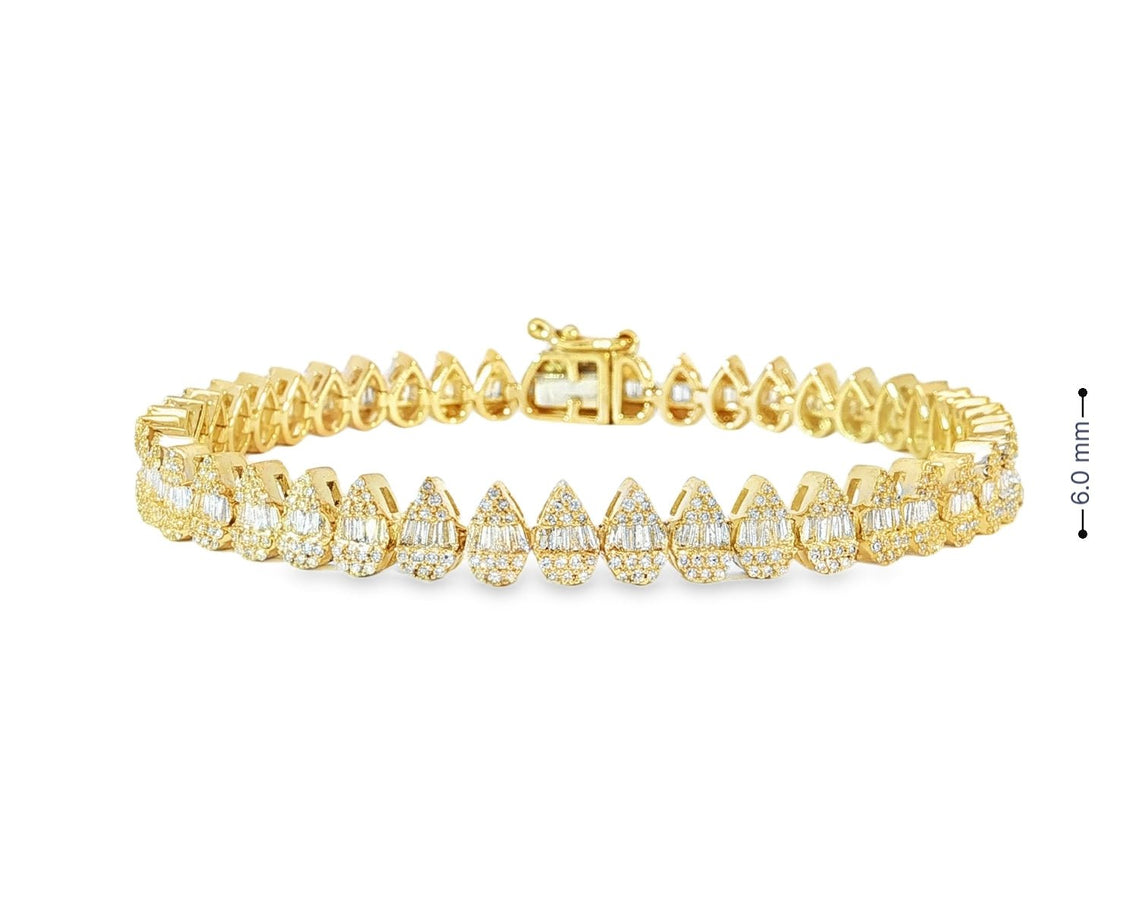 10k Gold Diamond Bracelet with Pear - Shape Baguette & Round Accents 2.15ct - AVI THE JEWELER