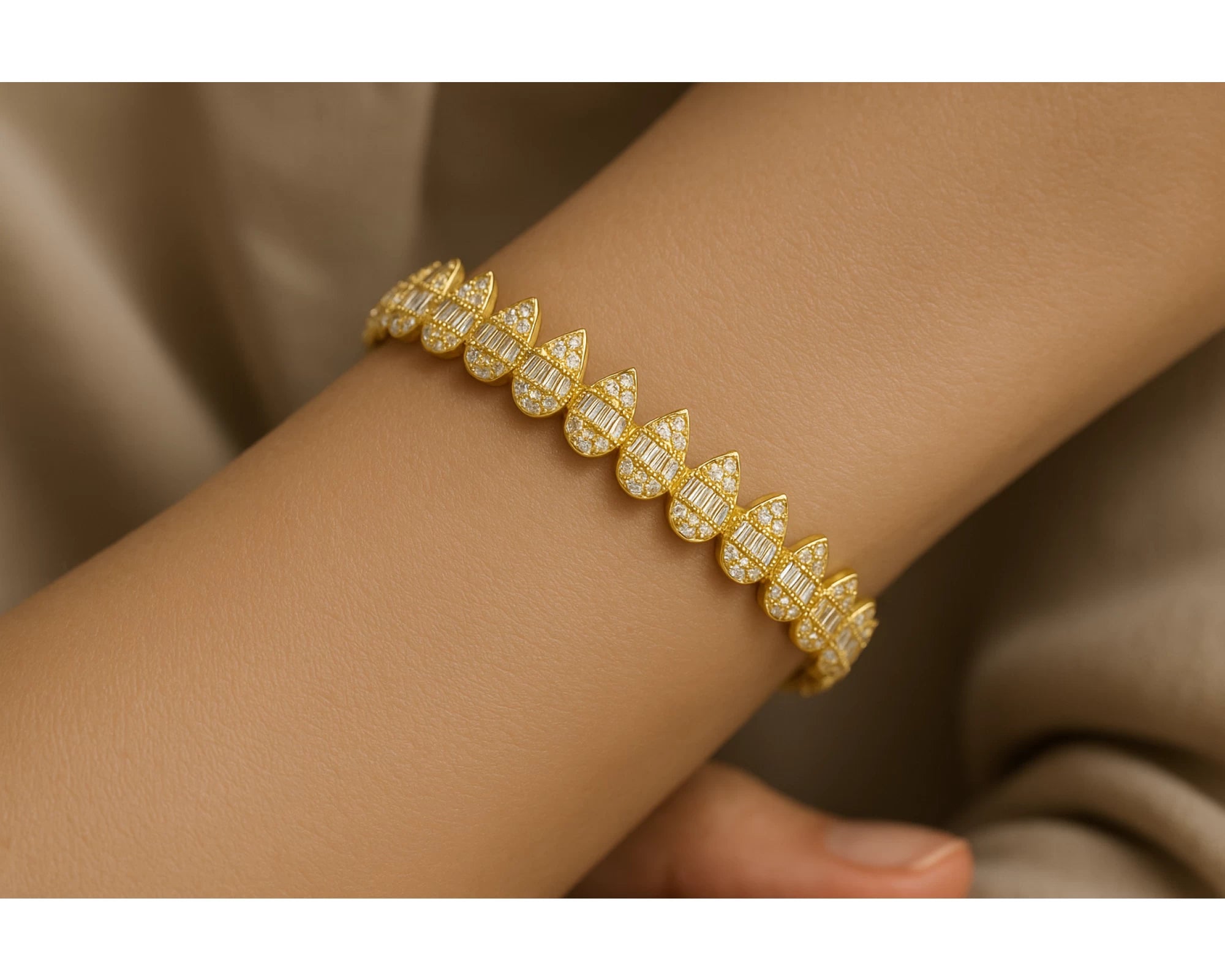 10k Gold Diamond Bracelet with Pear-Shape Baguette & Round Accents 2.15ct – lifestyle 4707