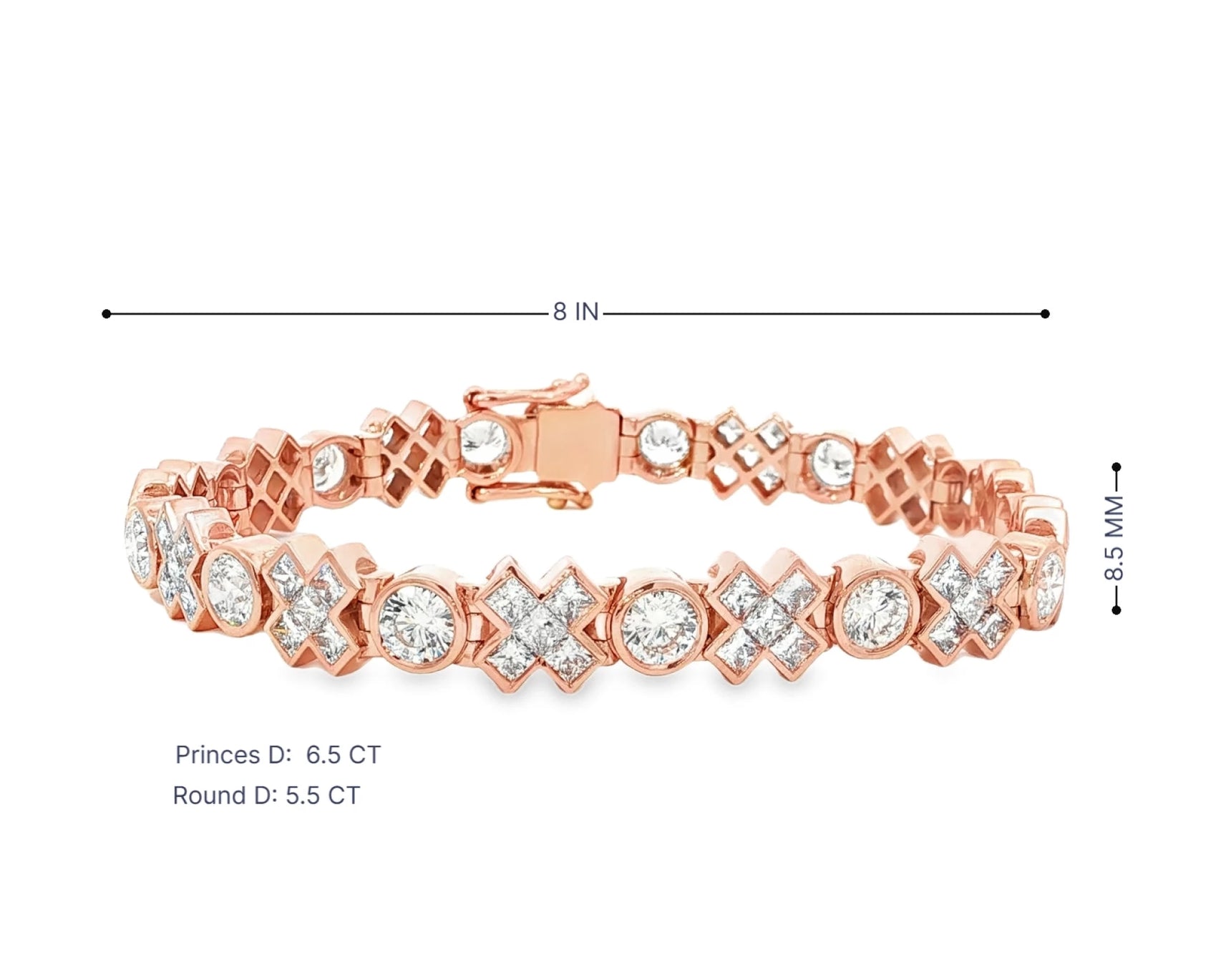 10k Gold Diamond Bracelet with Round & Princess-Cut Link Design 12.1 CT – front view