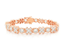 10k Gold Diamond Bracelet with Round & Princess-Cut Link Design 12.1 CT