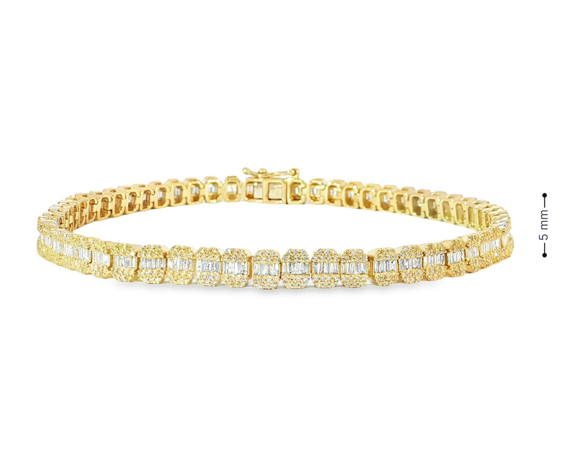 10k Gold Diamond Bracelet with Square Baguette and Round Cut 2.50ct - AVI THE JEWELER