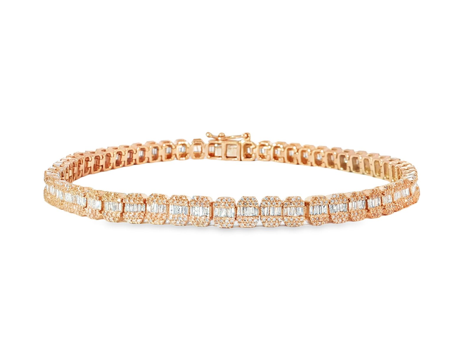 10k Gold Diamond Bracelet with Square Baguette and Round Cut 2.50ct - AVI THE JEWELER