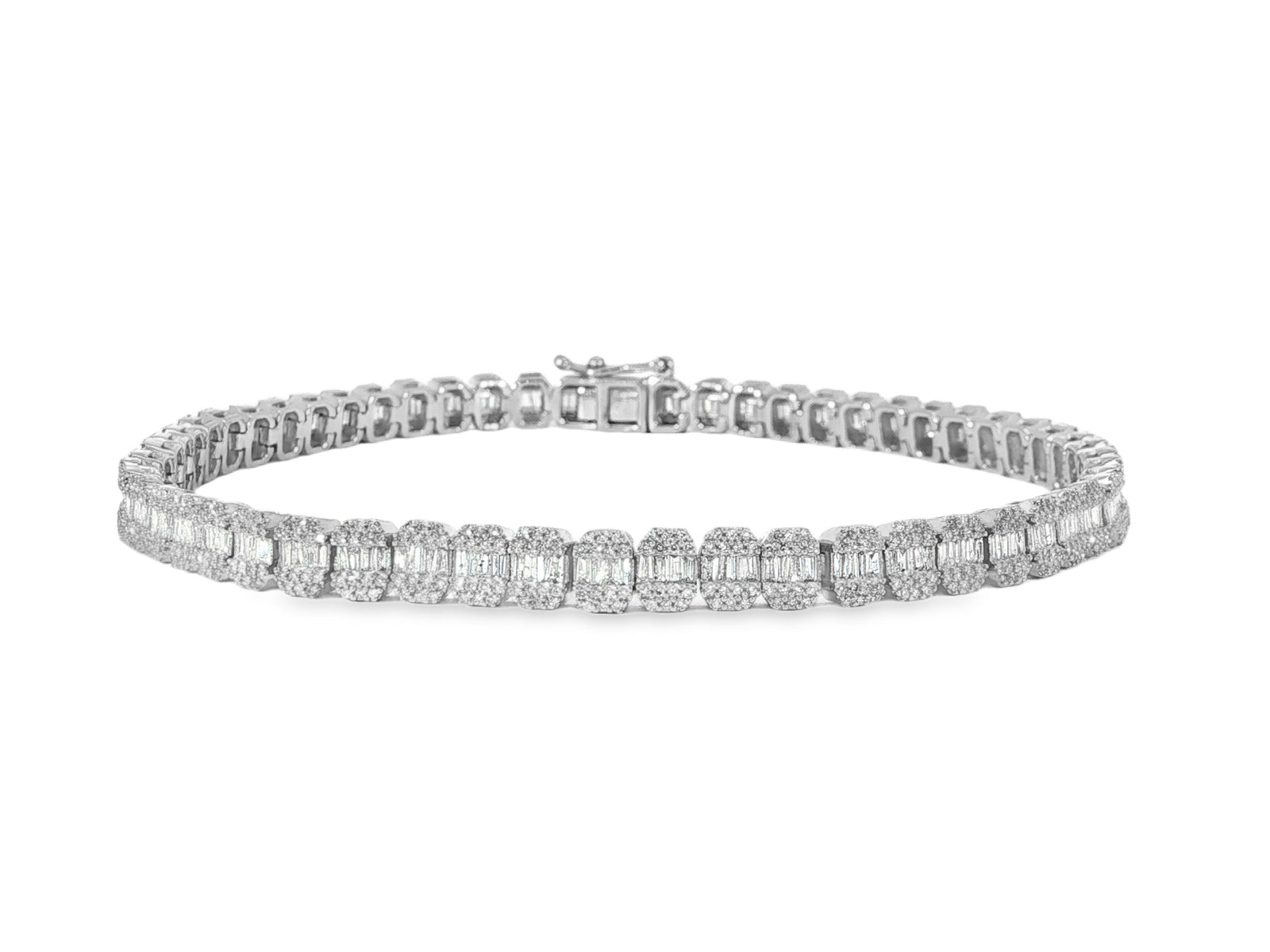 10k Gold Diamond Bracelet with Square Baguette and Round Cut 2.50ct - AVI THE JEWELER