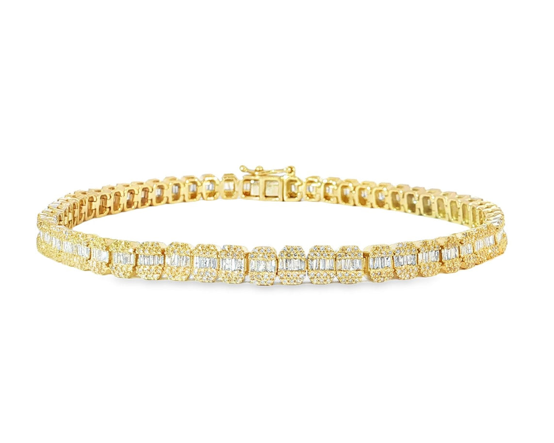 10k Gold Diamond Bracelet with Square Baguette and Round Cut 2.50ct - AVI THE JEWELER