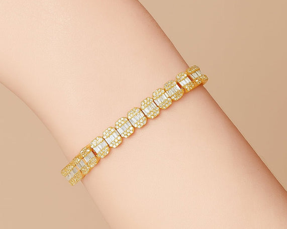 10k Gold Diamond Bracelet with Square Baguette and Round Cut 2.50ct - AVI THE JEWELER