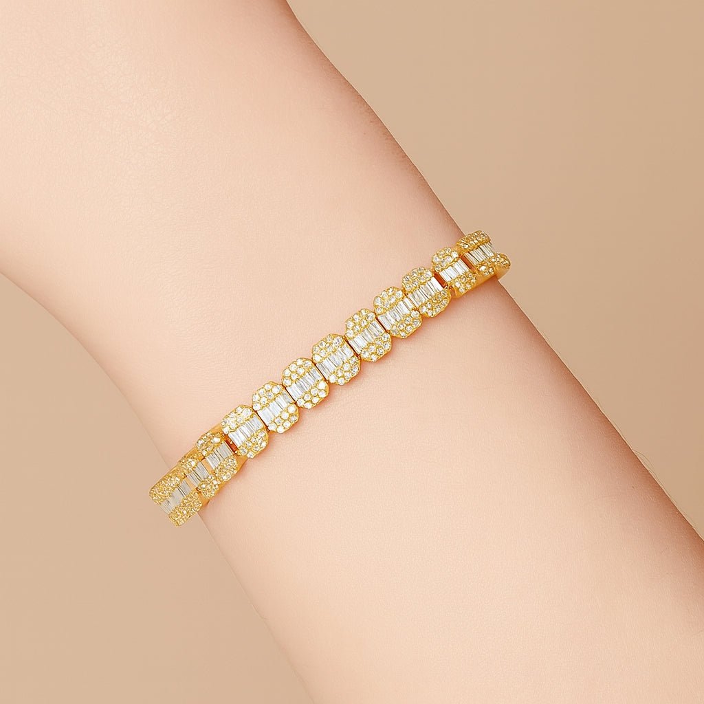 10k Gold Diamond Bracelet with Square Baguette and Round Cut 2.50ct - AVI THE JEWELER