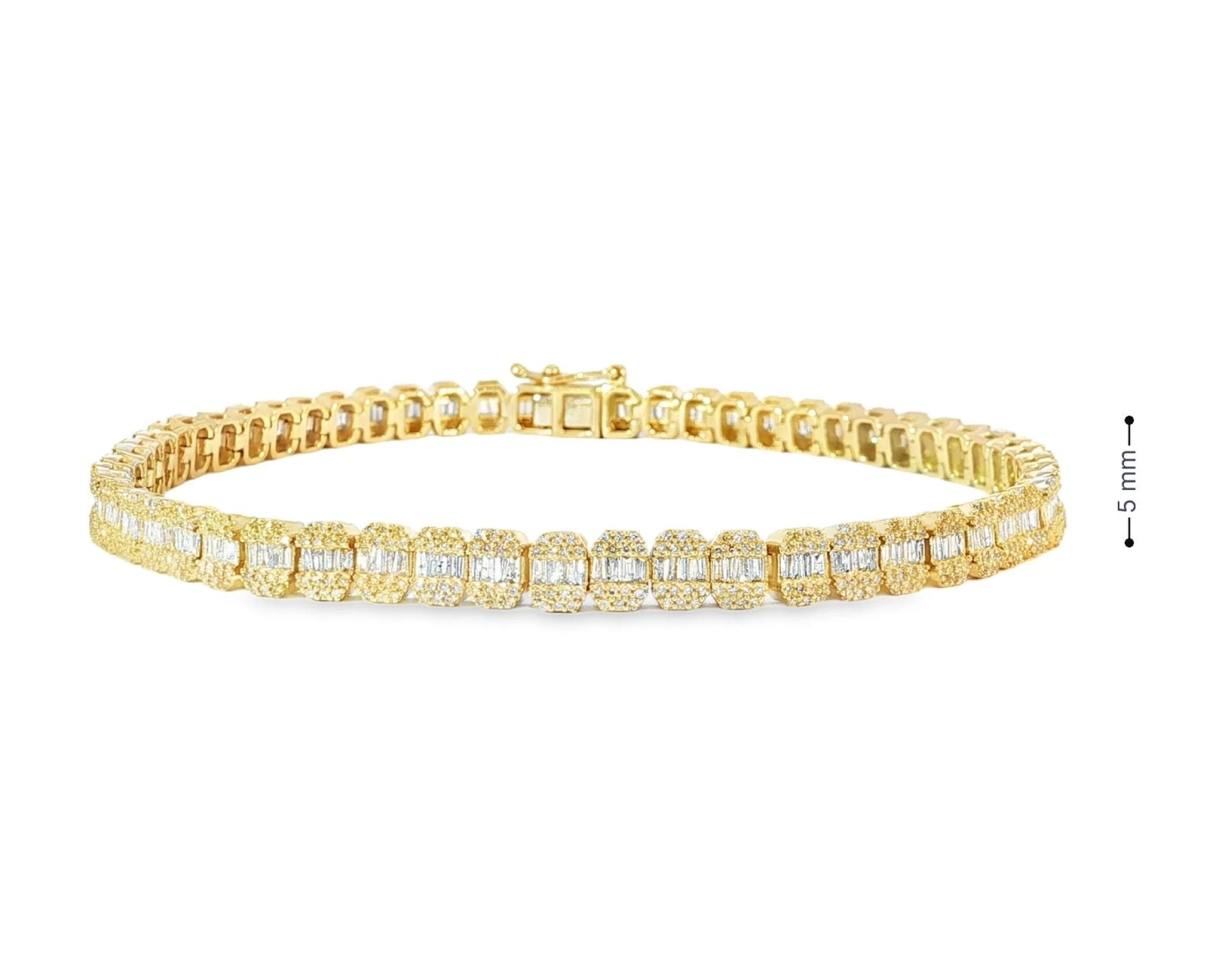 10k Gold Diamond Bracelet with Square Baguette and Round Cut 2.50ct – front view
