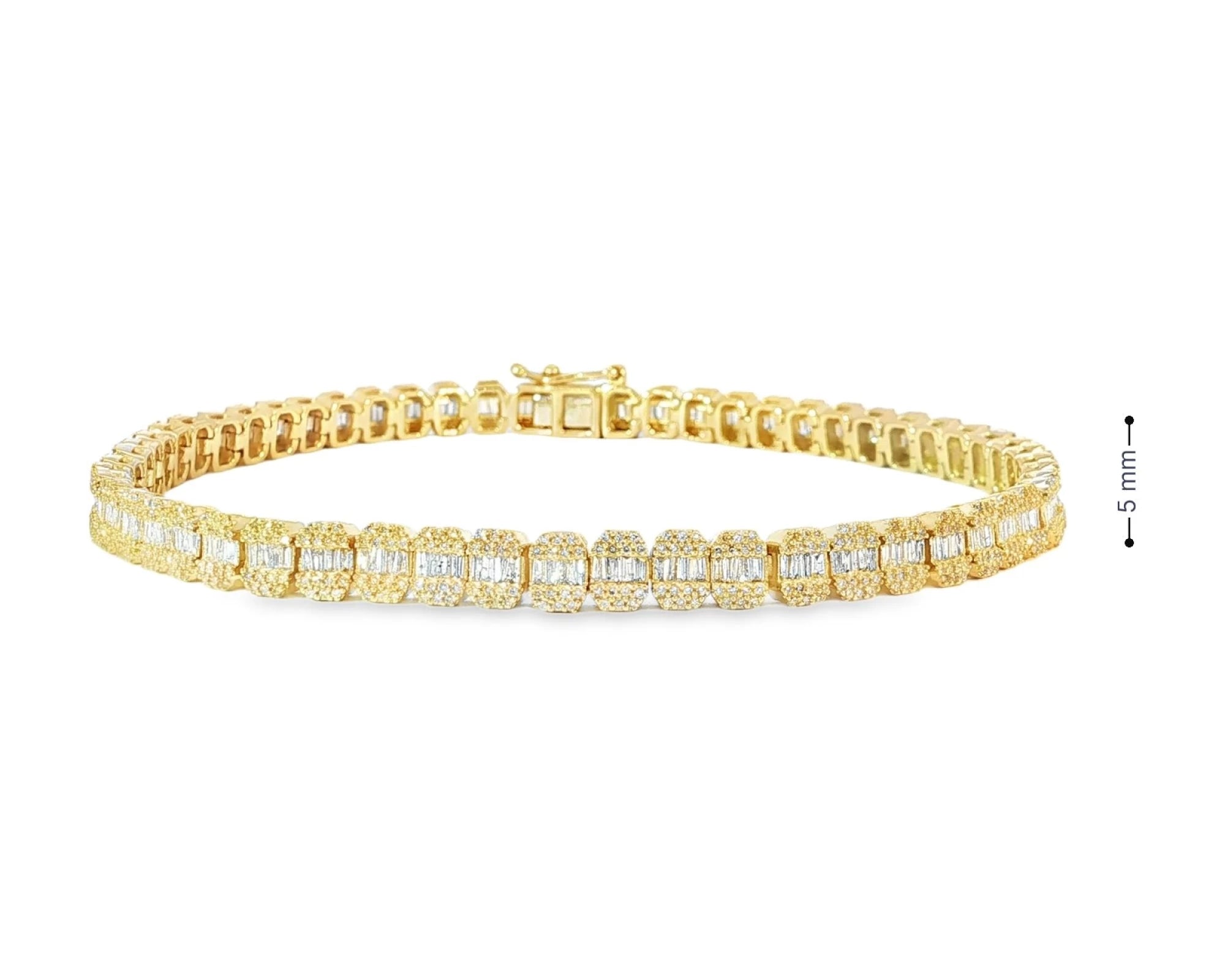 10k Gold Diamond Bracelet with Square Baguette and Round Cut 2.50ct – front view