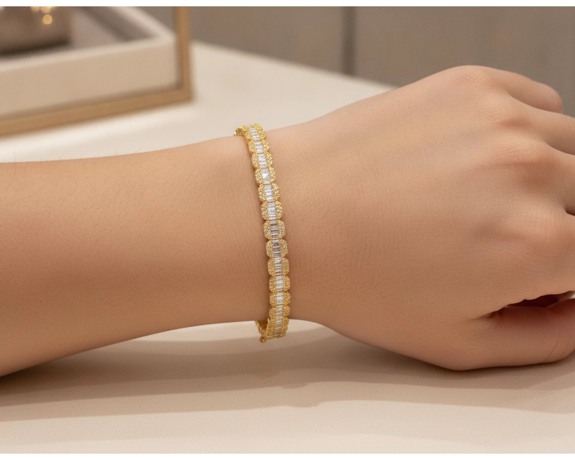 10k Gold Diamond Bracelet with Square Baguette and Round Cut 2.50ct – lifestyle 4603