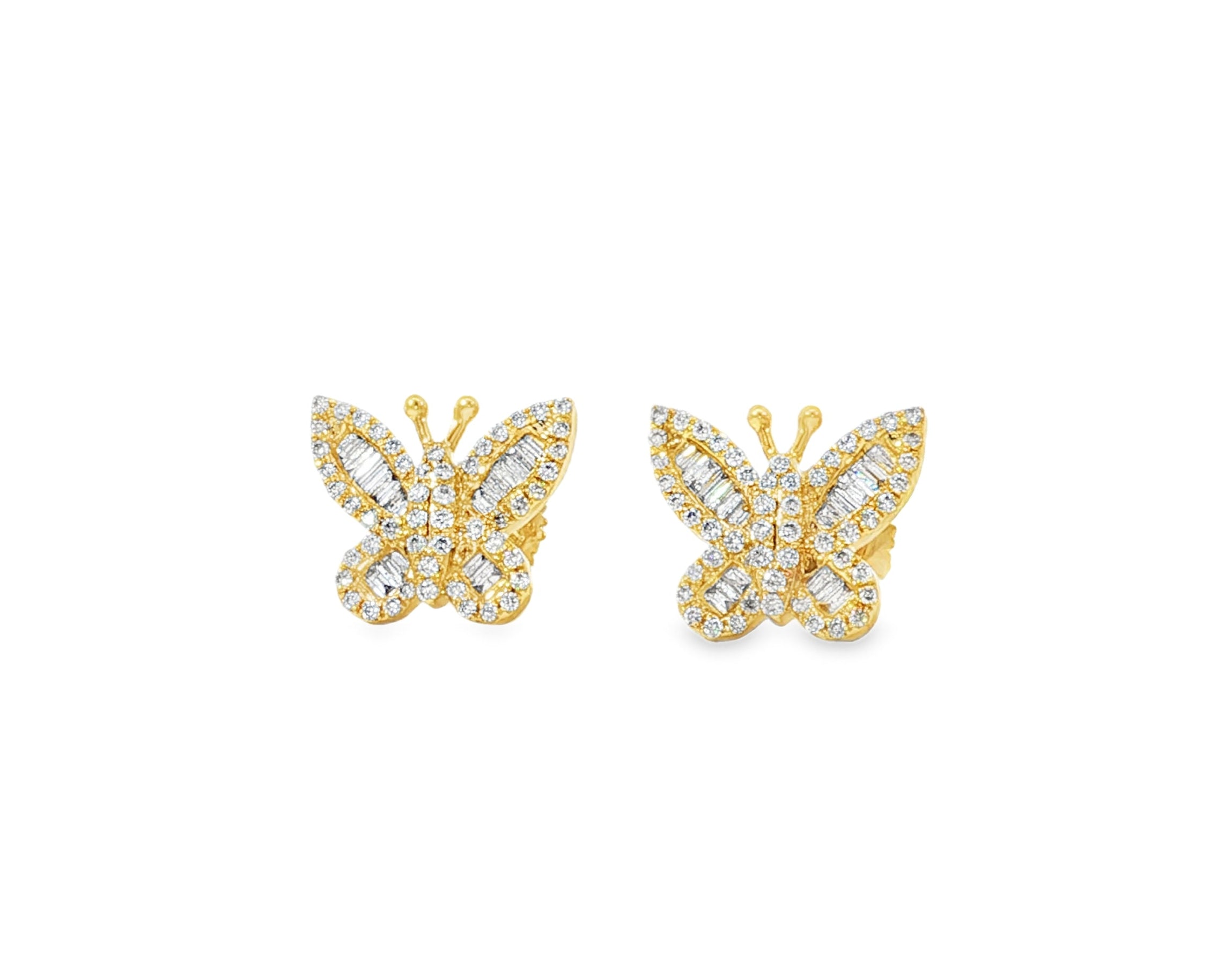 10k Gold Diamond Butterfly Earrings with Round & Baguette - Cut Accents 0.49ct - AVI THE JEWELER