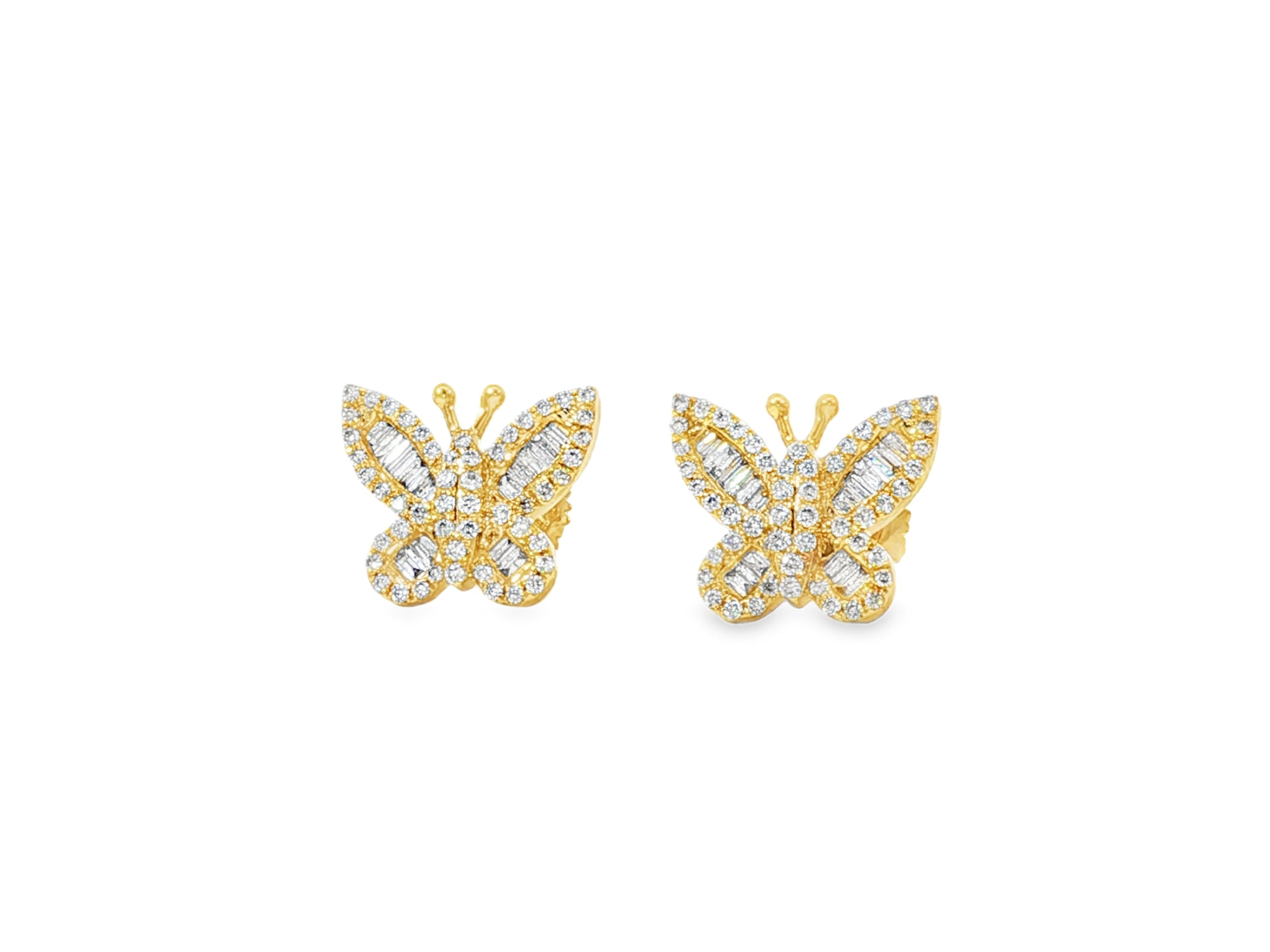 10k Gold Diamond Butterfly Earrings with Round & Baguette - Cut Accents 0.49ct - AVI THE JEWELER
