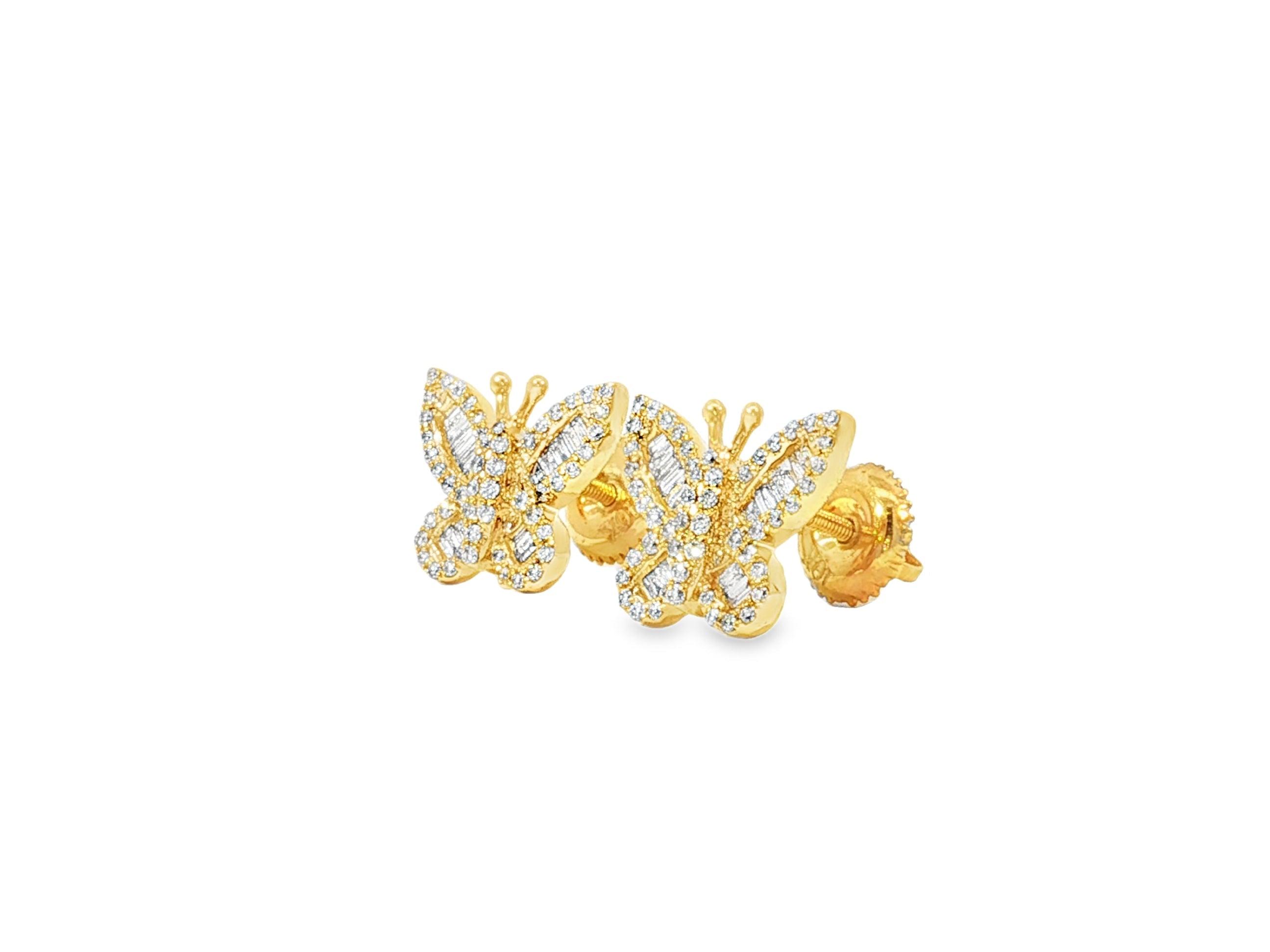 10k Gold Diamond Butterfly Earrings with Round & Baguette - Cut Accents 0.49ct - AVI THE JEWELER