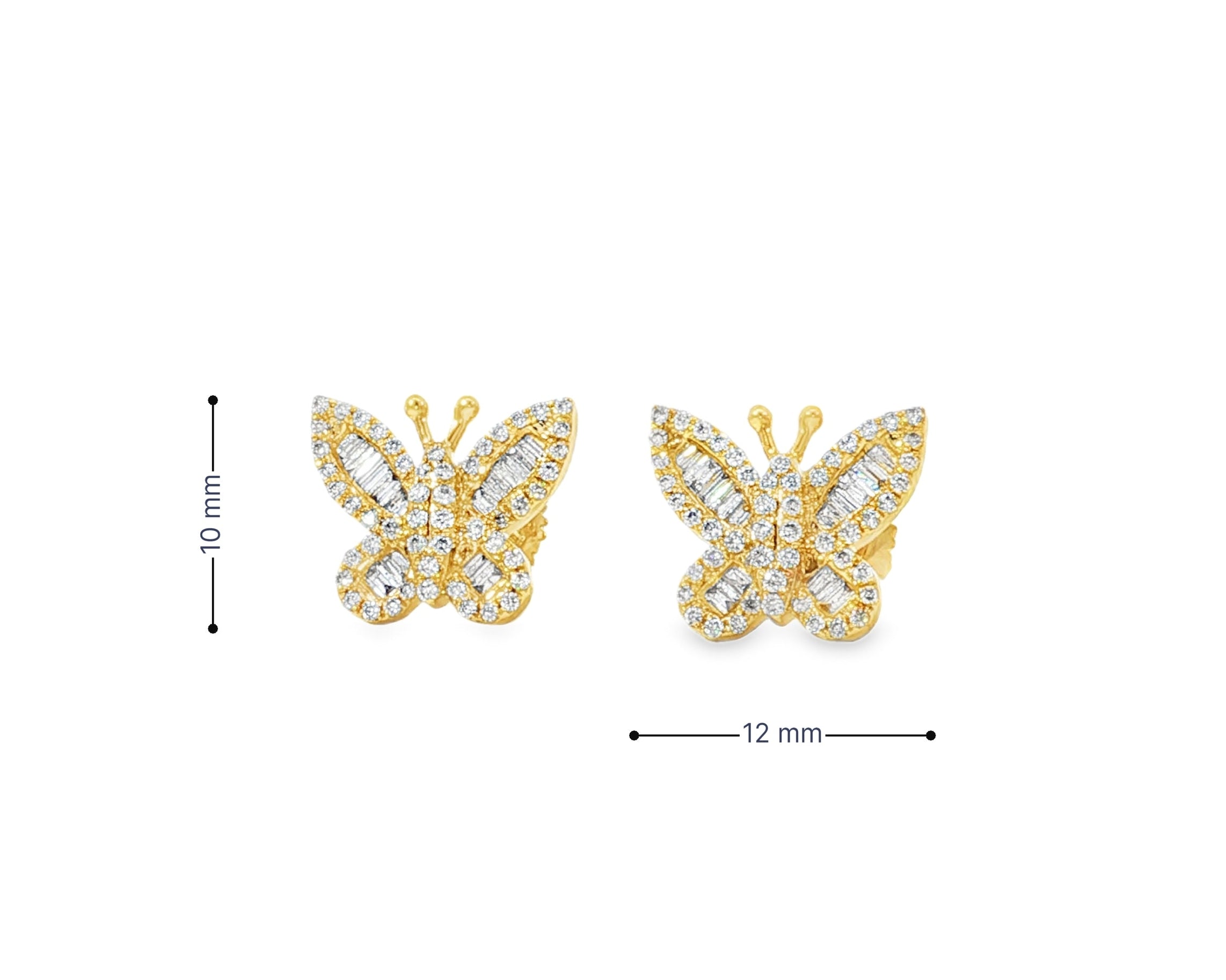 10k Gold Diamond Butterfly Earrings with Round & Baguette - Cut Accents 0.49ct - AVI THE JEWELER
