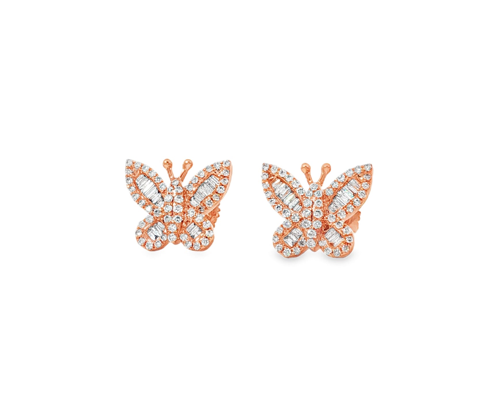 10k Gold Diamond Butterfly Earrings with Round & Baguette - Cut Accents 0.49ct - AVI THE JEWELER