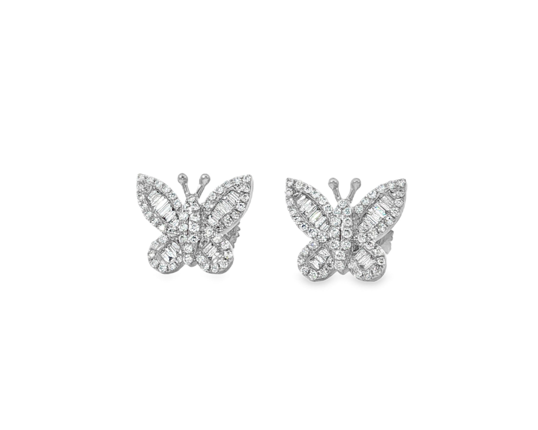 10k Gold Diamond Butterfly Earrings with Round & Baguette - Cut Accents 0.49ct - AVI THE JEWELER