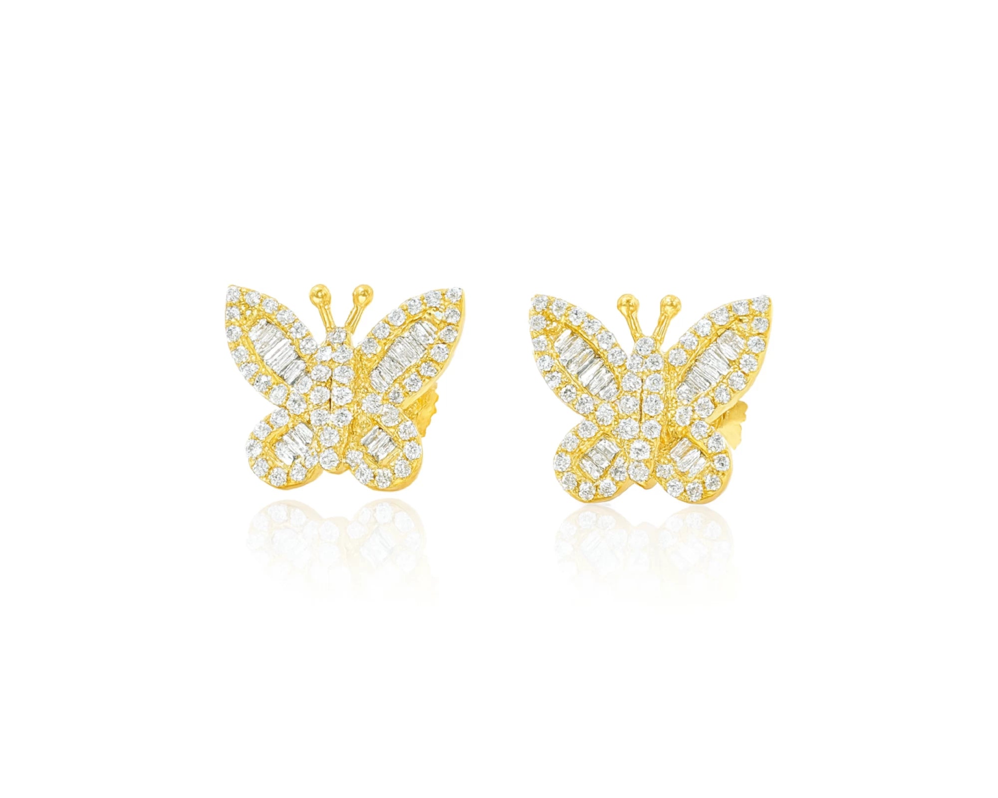 10k Gold Diamond Butterfly Earrings with Round & Baguette-Cut Accents 0.49ct – lifestyle 3751