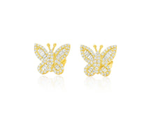 10k Gold Diamond Butterfly Earrings with Round & Baguette-Cut Accents 0.49ct