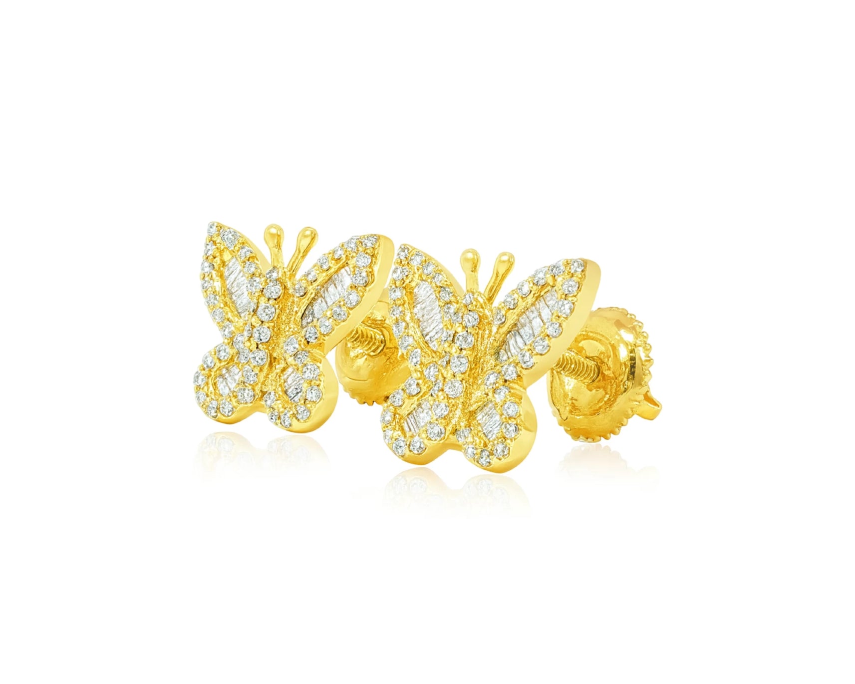 10k Gold Diamond Butterfly Earrings with Round & Baguette-Cut Accents 0.49ct – lifestyle 3753