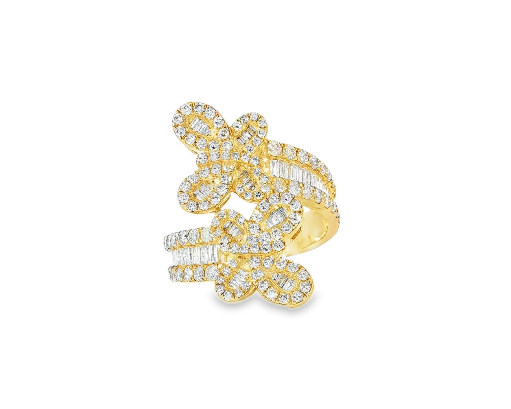10k Gold Diamond Butterfly Ring with Round and Baguette Cut 1.75ct - AVI THE JEWELER