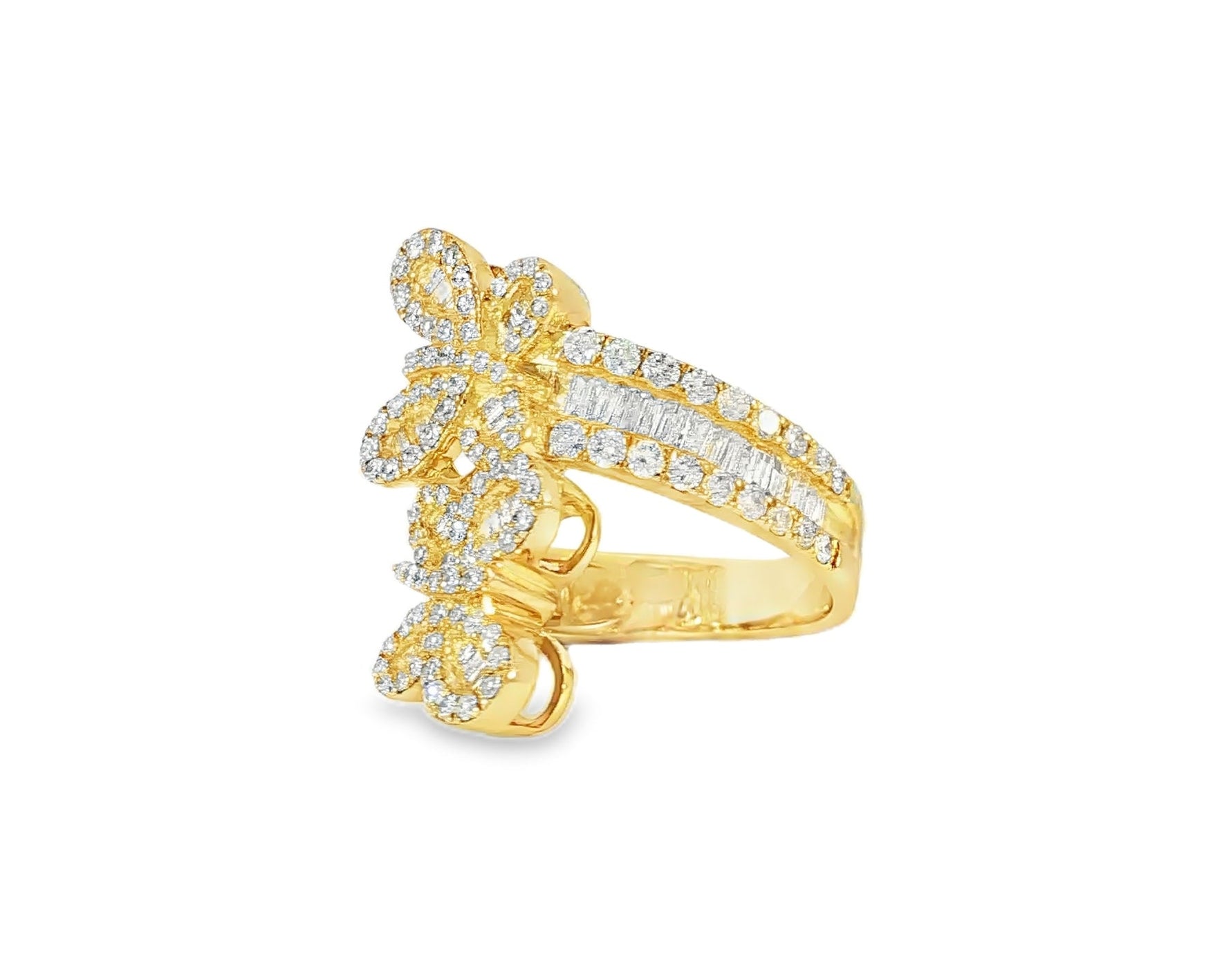 10k Gold Diamond Butterfly Ring with Round and Baguette Cut 1.75ct - AVI THE JEWELER