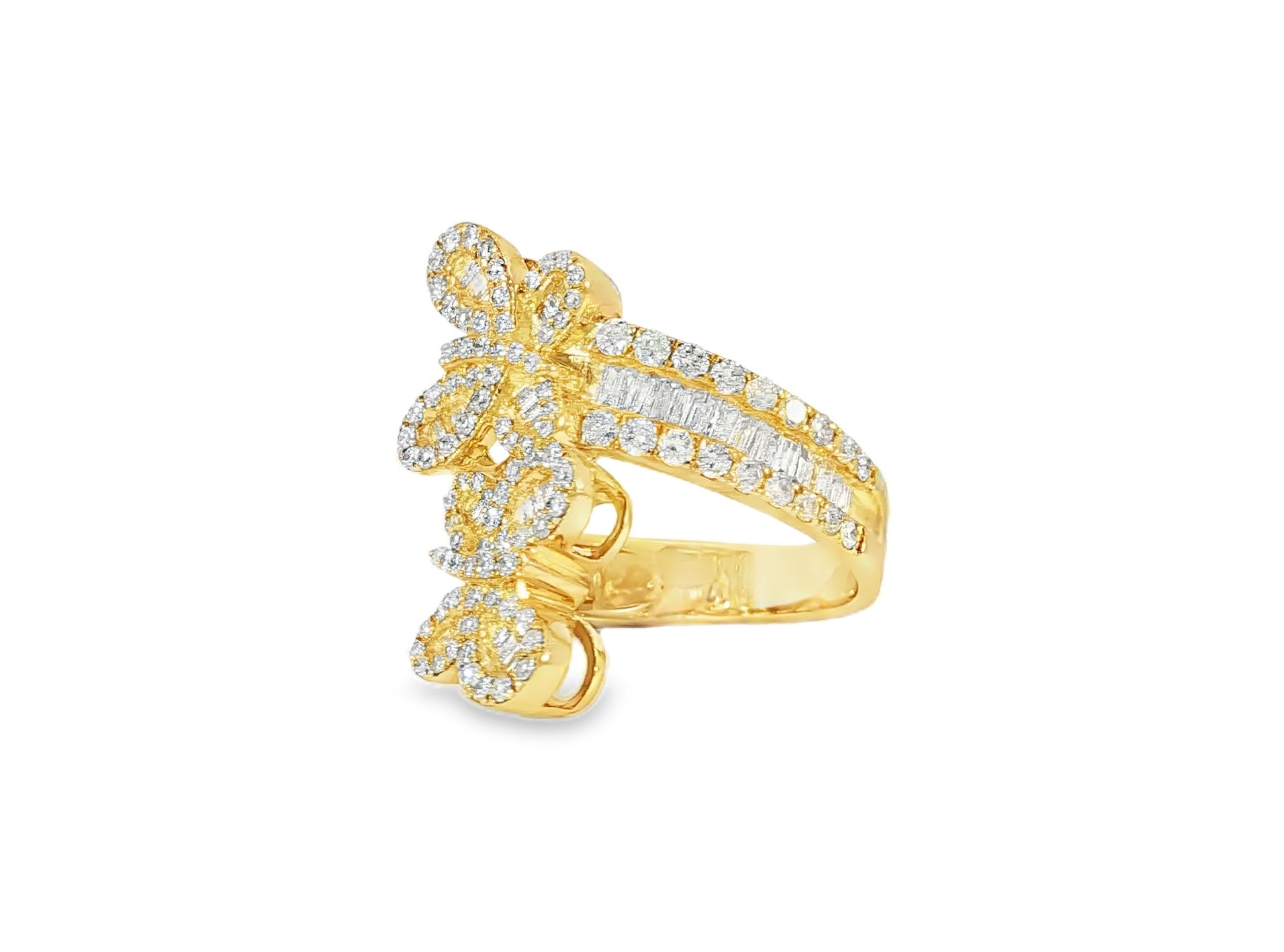 10k Gold Diamond Butterfly Ring with Round and Baguette Cut 1.75ct - AVI THE JEWELER