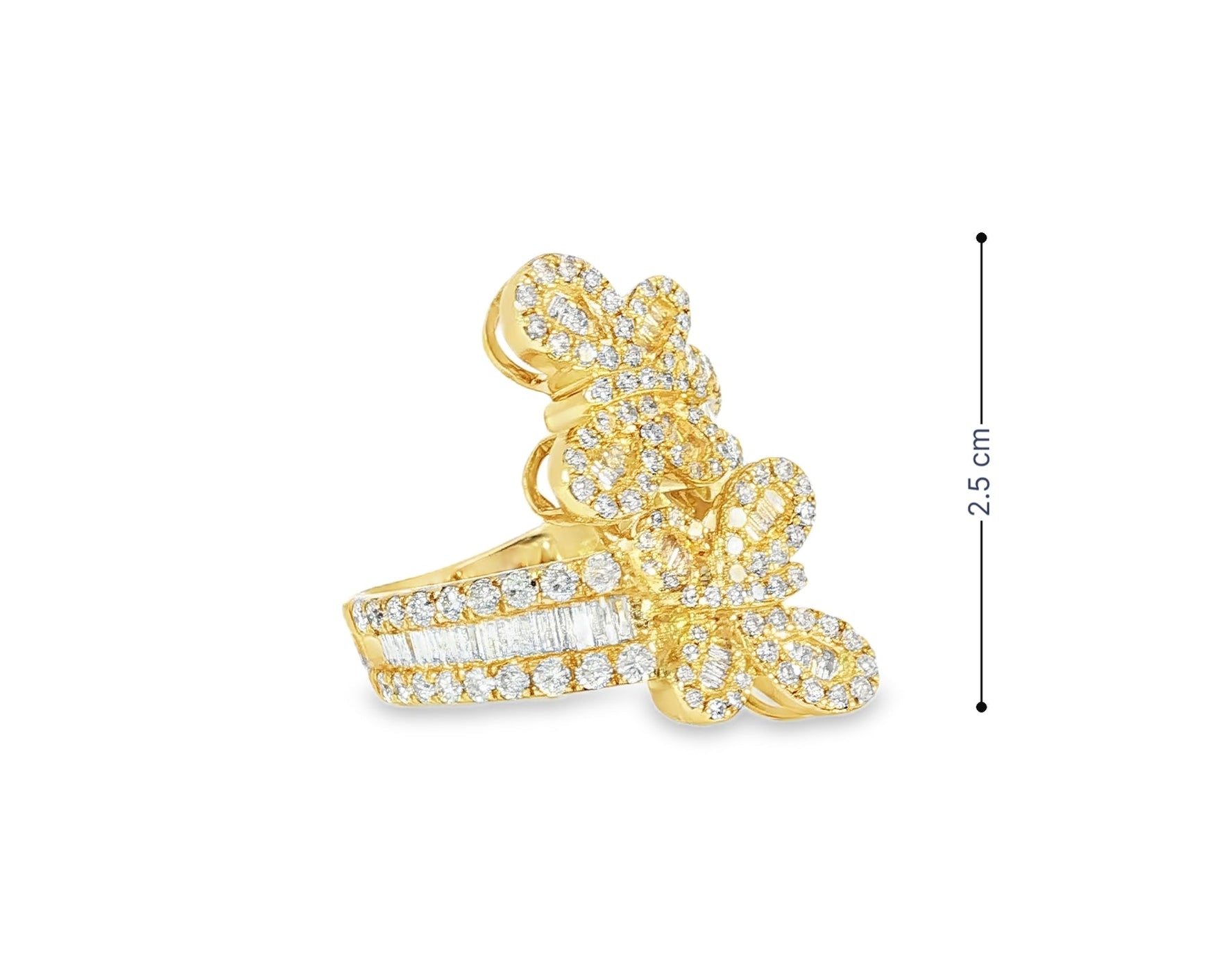 10k Gold Diamond Butterfly Ring with Round and Baguette Cut 1.75ct - AVI THE JEWELER