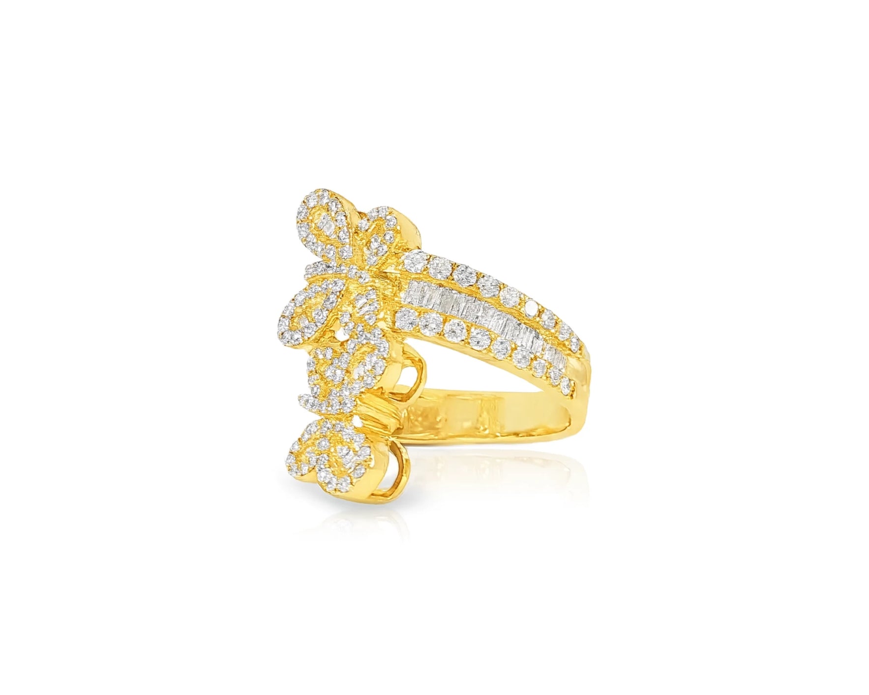 10k Gold Diamond Butterfly Ring with Round and Baguette Cut 1.75ct – lifestyle 459