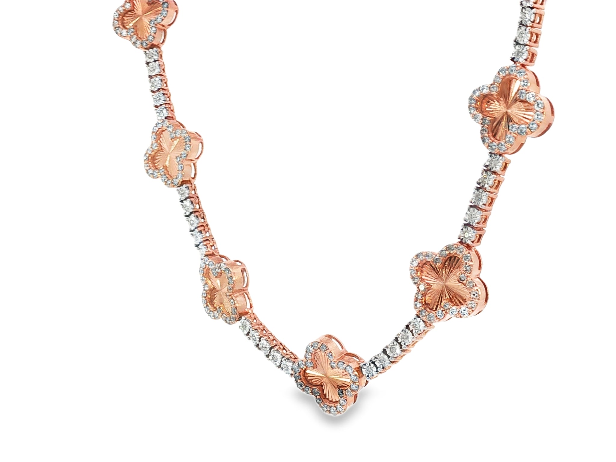10k Gold Diamond Clover - Design Necklace with Round Accents 5.25ct - AVI THE JEWELER