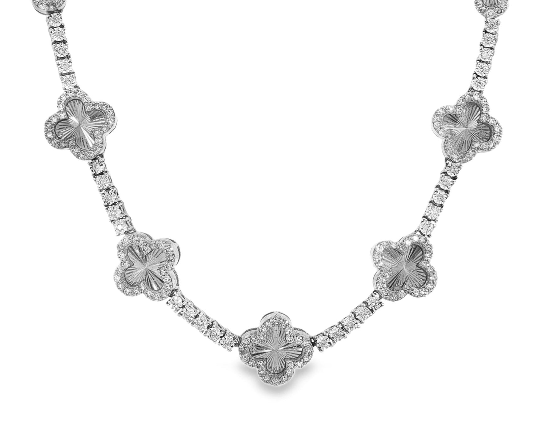 10k Gold Diamond Clover - Design Necklace with Round Accents 5.25ct - AVI THE JEWELER