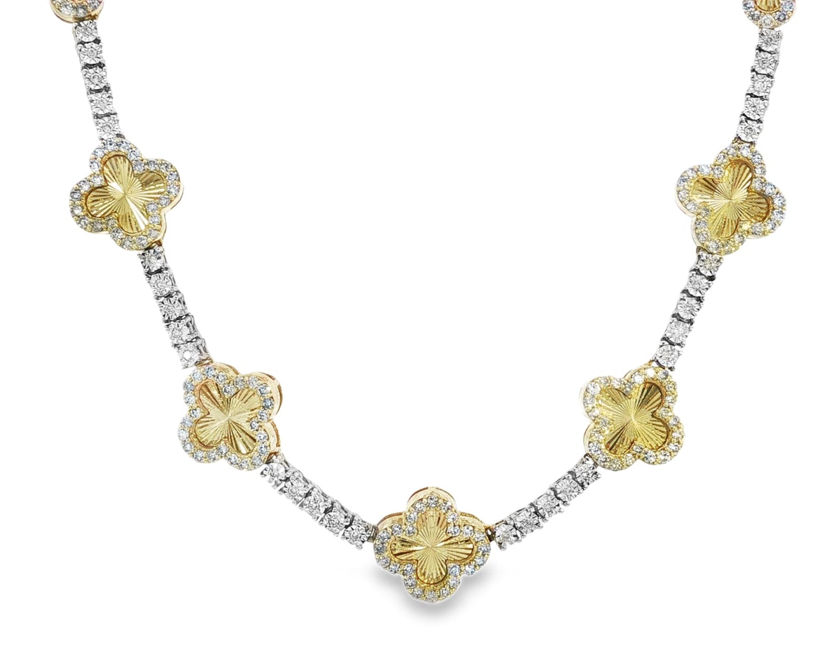 10k Gold Diamond Clover - Design Necklace with Round Accents 5.25ct - AVI THE JEWELER