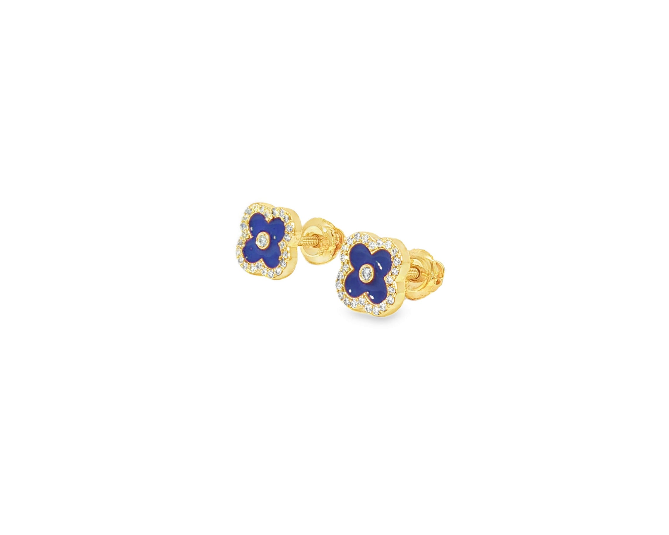 10k Gold Diamond Clover Earrings with Enamel Design 0.14ct - AVI THE JEWELER