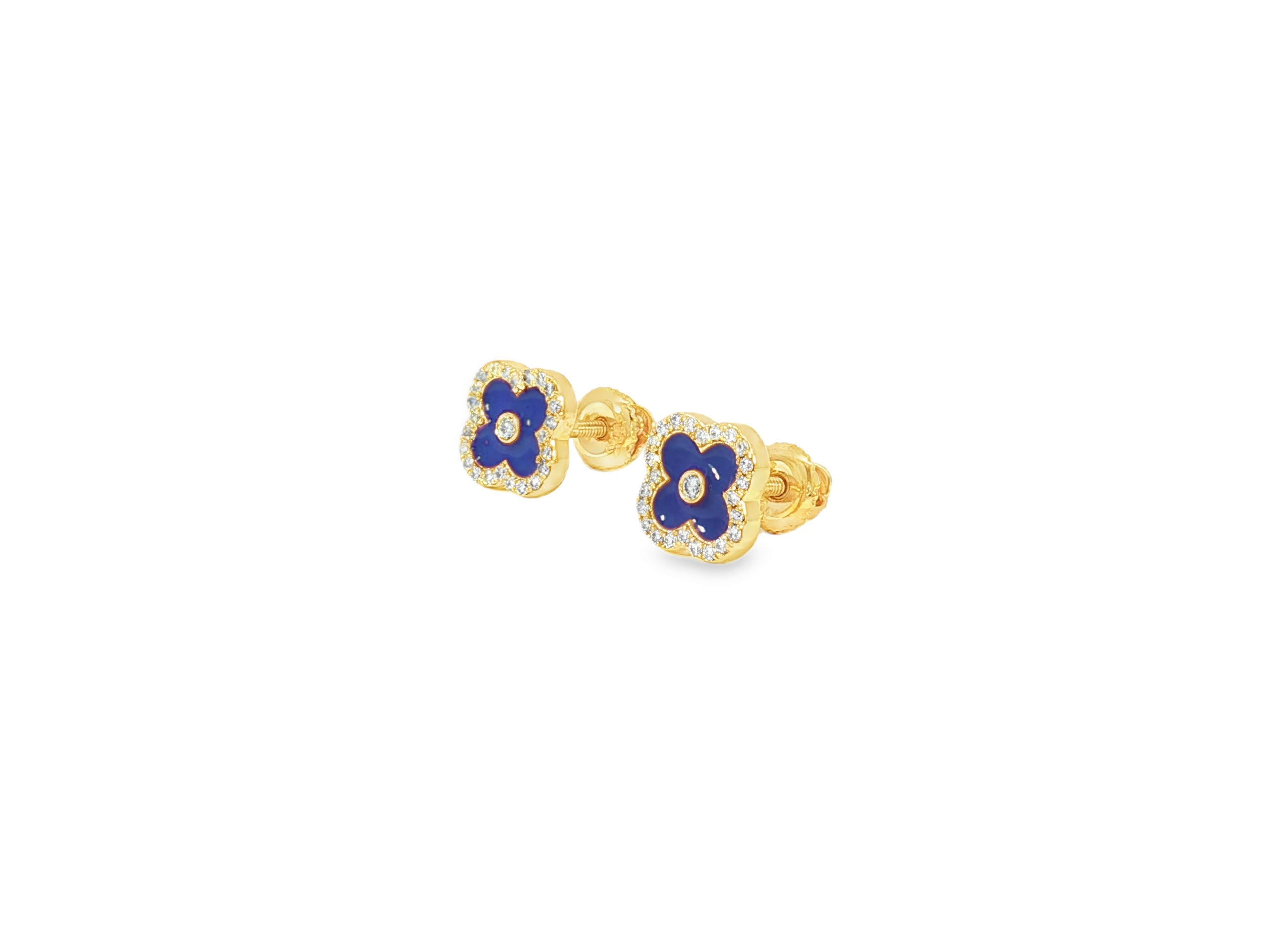 10k Gold Diamond Clover Earrings with Enamel Design 0.14ct - AVI THE JEWELER
