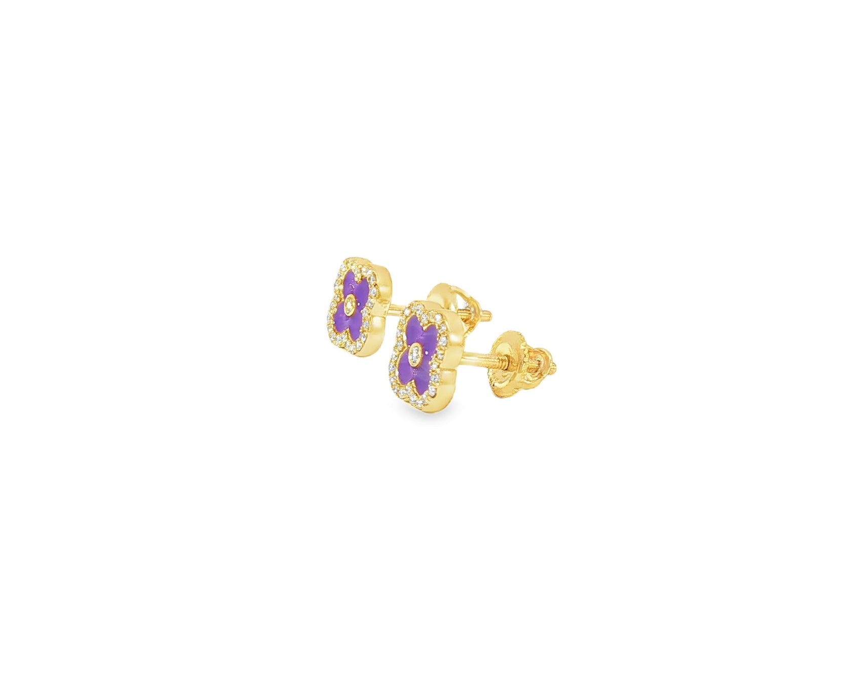 10k Gold Diamond Clover Earrings with Enamel Design 0.14ct - AVI THE JEWELER